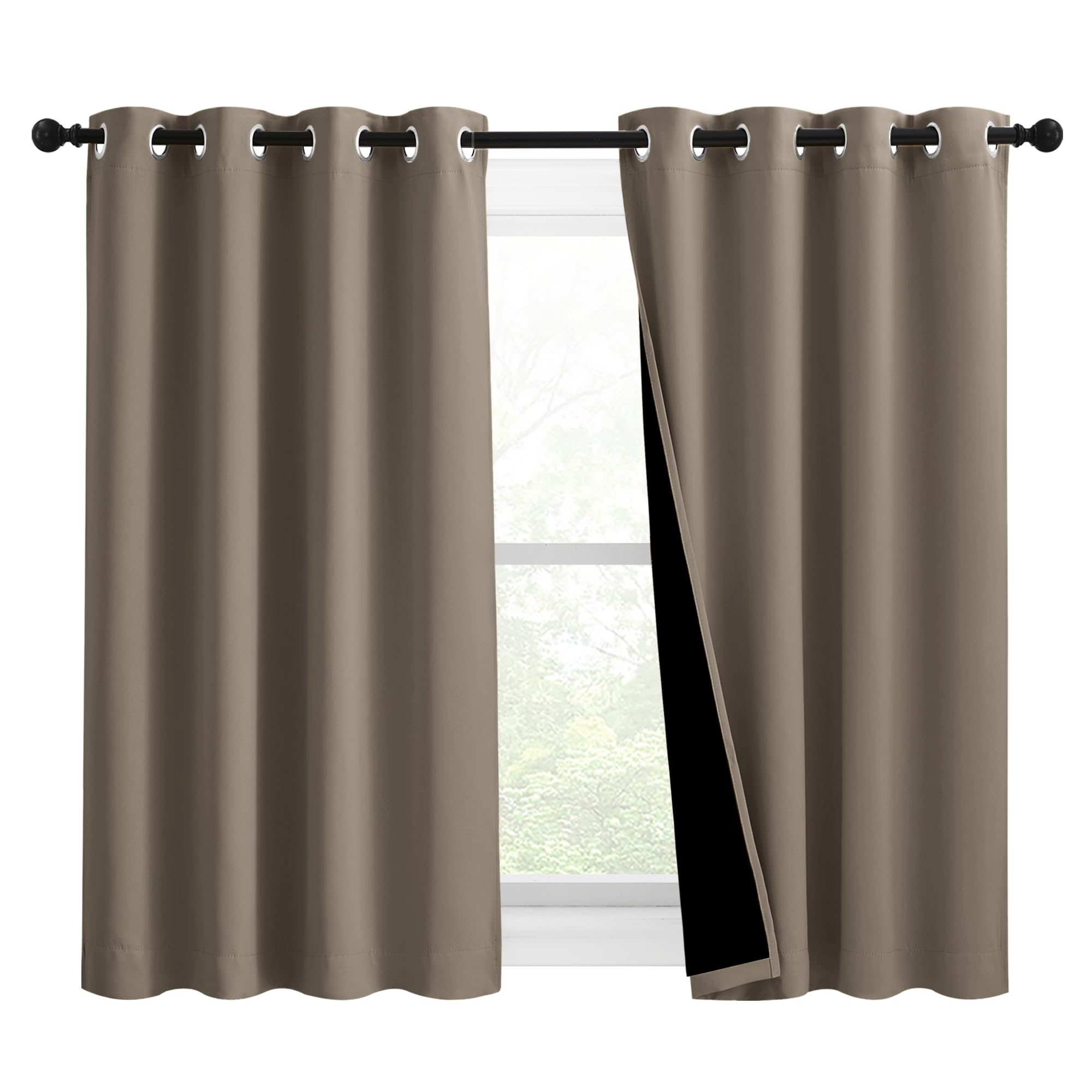 NICETOWN 100% Blackout Blinds, Set of 2, 46 inches x 45 inches, Laundry Room Decor Window Treatment Curtains for Large Patio Sliding Door, Thermal Insulated Taupe Curtains for Bedroom