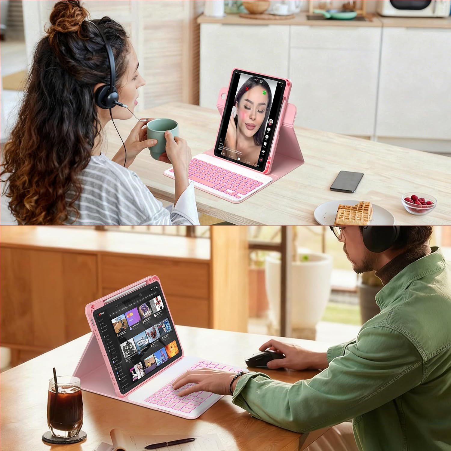 YBING for iPad A16 Case with Keyboard 11th &10th Generation, 360 Rotation Magnetic Cover with 7-Color Backlit Wireless Detachable Keypad with Pencil Holder for iPad 11th 2025/10 Gen 10.9" 2022 (Pink) - Image 9