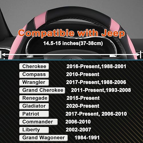 Miniatura 2 de West Llama Funda personalizada para volante de automóvil para Jeep Grand Cherokee, Wrangler, Brújula, Gladiator, Cherokee de 14.5 a 15 pulgadas