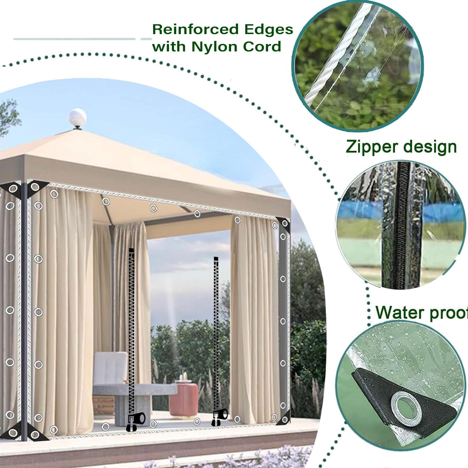 Telo PVC trasparente per esterno 2,5 × 7,5m spessore 0,5 mm con cerniera | Tenda-telo resistente agli agenti atmosferici, con superficie idrorepellente, pannello laterale per pergola, terrazzo