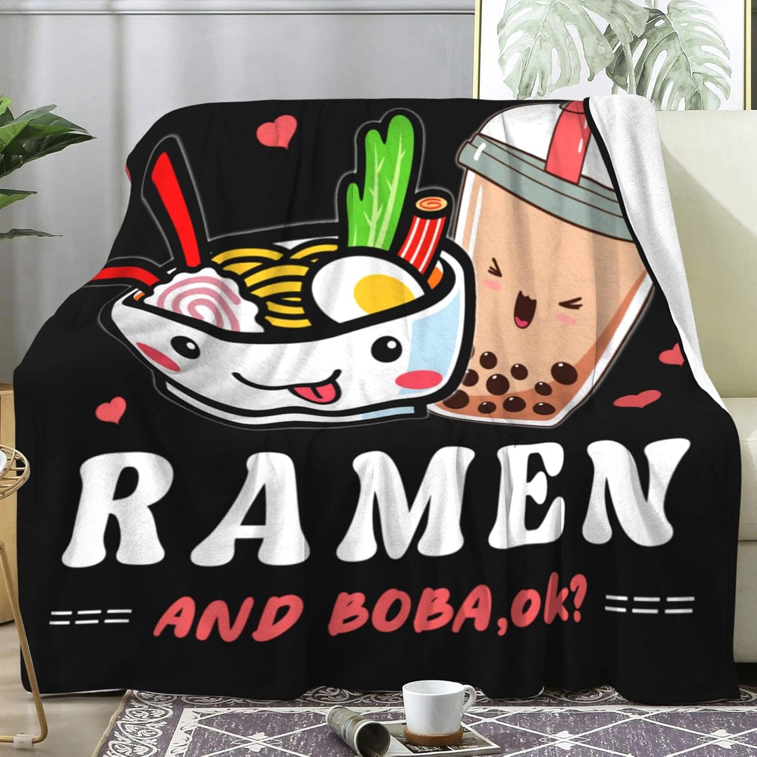 Ramen Blanket I Just Really Like Ramen and Boba Blankets Soft Lightweight Anime Ramen Noodle Blanket and Throw Christmas Best Gifts for Men Noodle Food Lover Adults 60"x50"