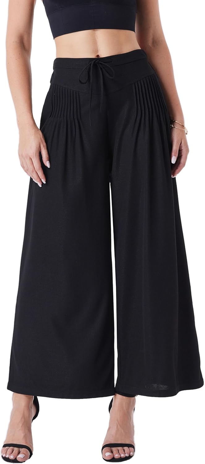 Women's Wide Leg Palazzo Pants High Waisted Waffle Knit Casual Slacks Flowy Capris Trouser