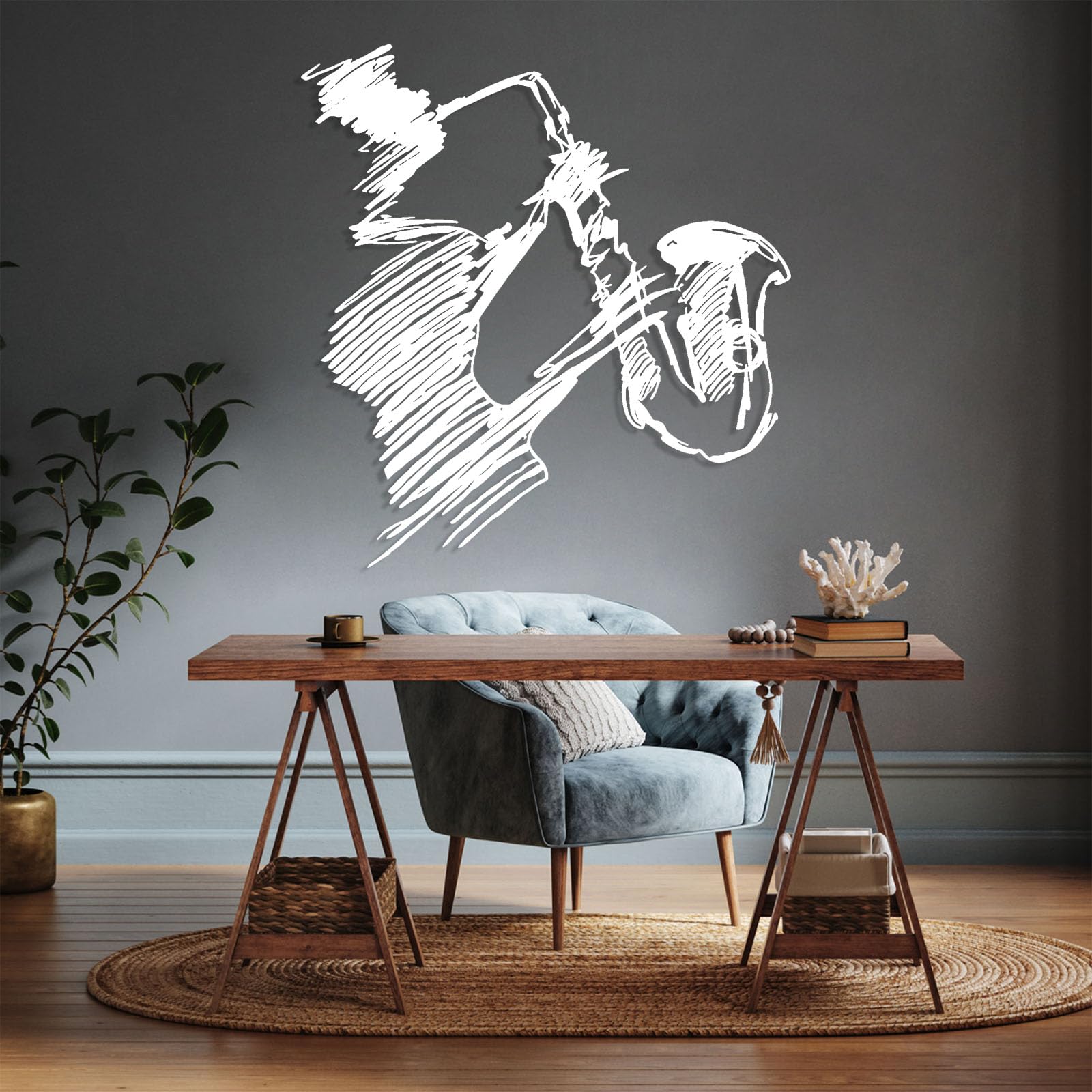 Decorazione da parete in metallo con sassofono, decorazione jazz astratta, arte musicale da parete per casa, cartello musicale per gli amanti della musica e gli appassionati di jazz