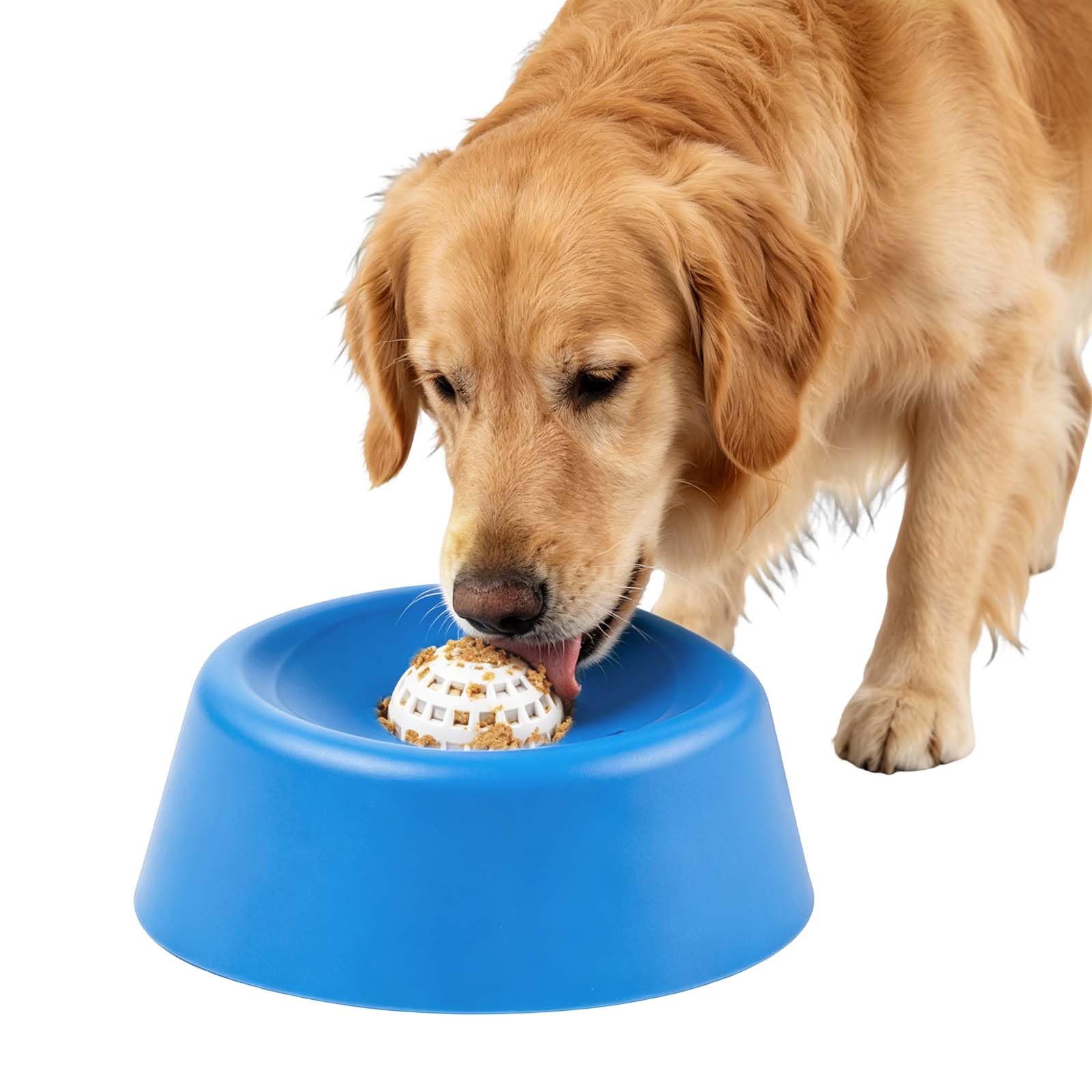 Interactive Slow Feeder Dog Bowl with Rolling Ball - Blue Pet Lick Bowl for Bone Broth and Yogurt - Calms Anxiety and Provides Dog Enrichment - Anti-Slip Liquid Treat Dispenser for Small Medium Dogs