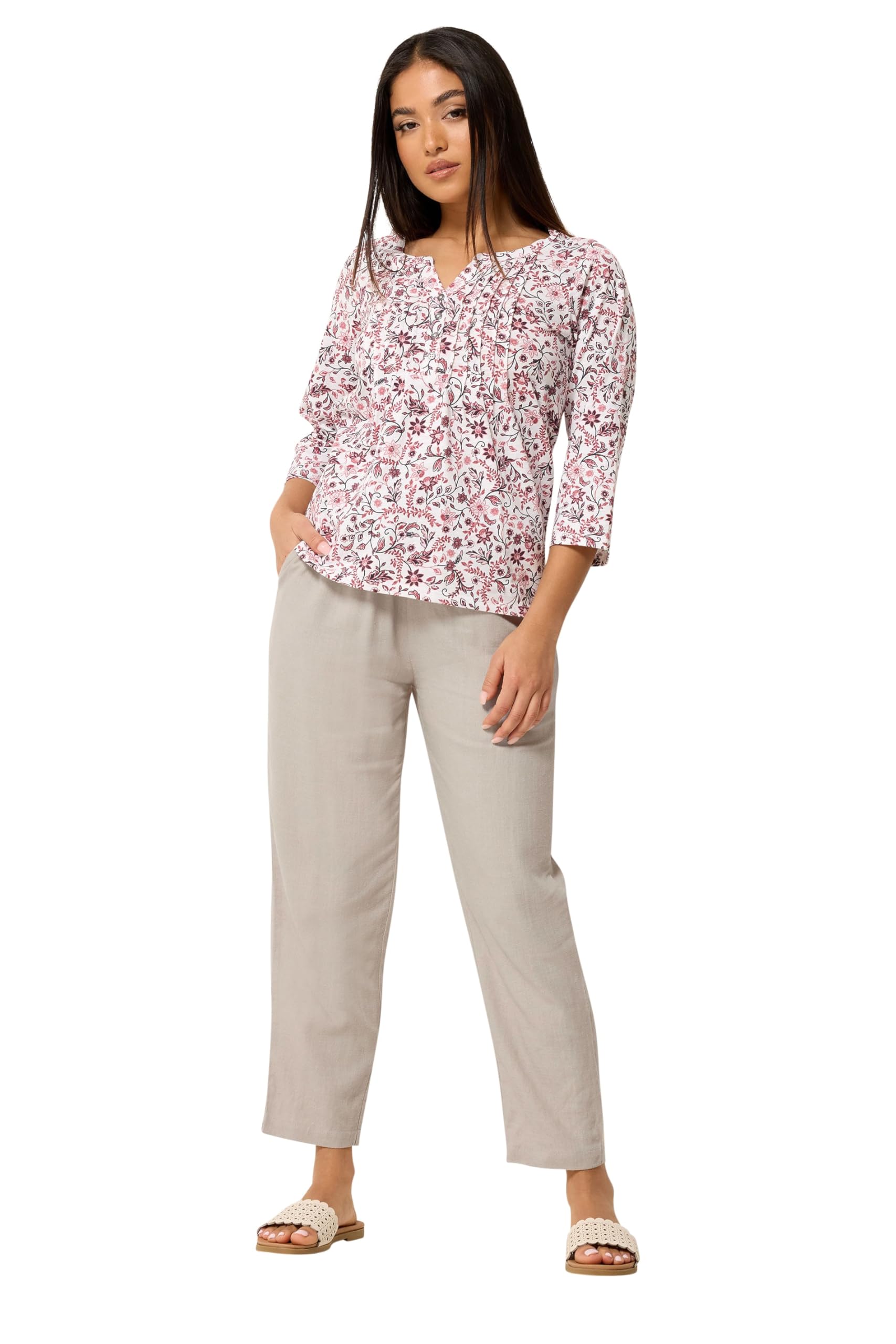 M&Co Women's Petite Linen Joggers Pants in Natural | Size: 12