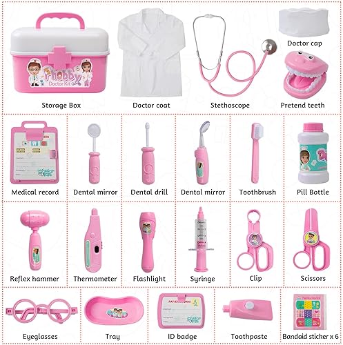 Miniatura 6 de Kit médico duradero para niños, 27 piezas de lujo juego médico de juguete con estetoscopio real, kit médico para niños pequeños y niñas de 3, 4, 5,