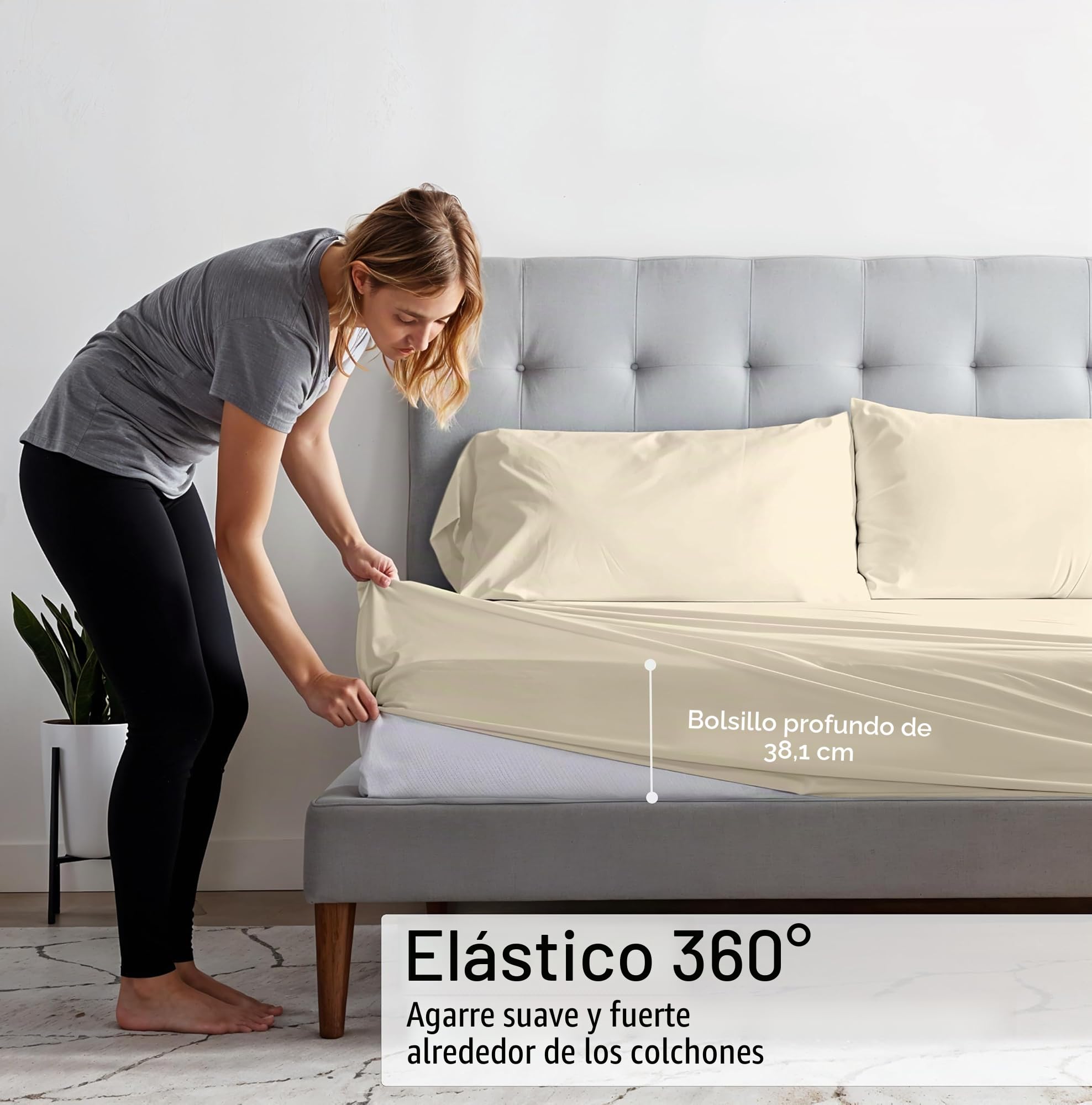 Ruvanti Juego de sábanas de algodón 100% orgánico, tamaño Queen, 4 Piezas, Ropa de Cama de Tejido de percal Suave y Transpirable, Bolsillo Profundo de 40.6 cm, sensación Fresca y Fresca, Duradera