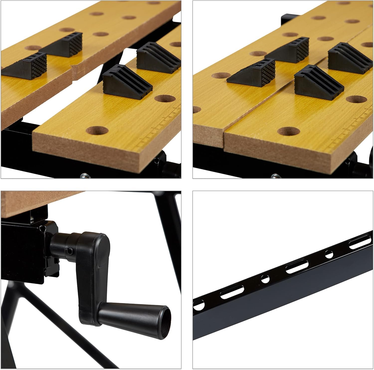 Banco da Lavoro Richiudibile Pieghevole Acciaio e Legno 4 Ganasce 620x560x765mm Portata Max 100KG ideale per lavori domestici, officine e cantieri