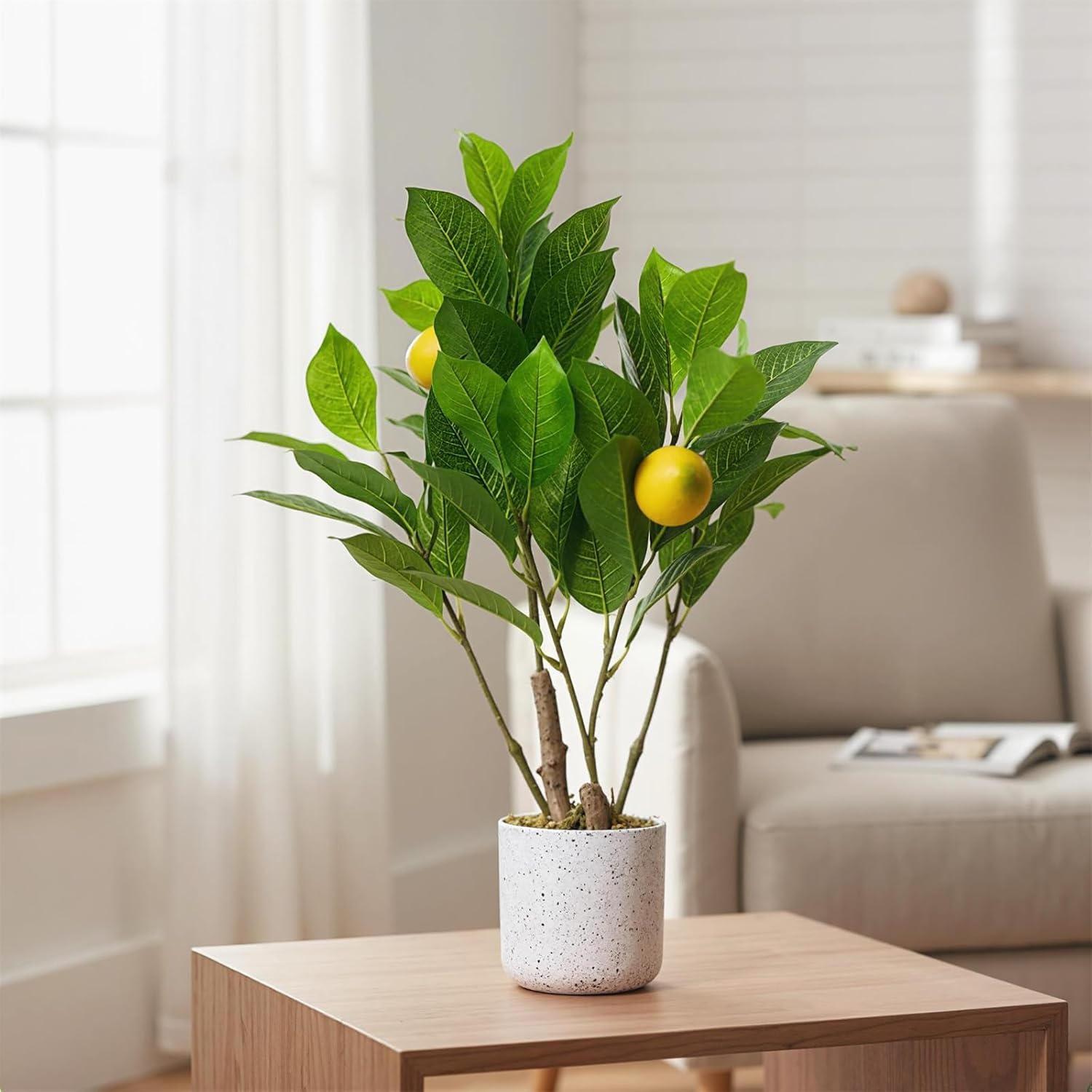 GAOMON Artificial Potted Plants 20 inch 2 Packs Artificial Fake Lemon Tree with Pot for Home,Office, Living Room Table, Desk