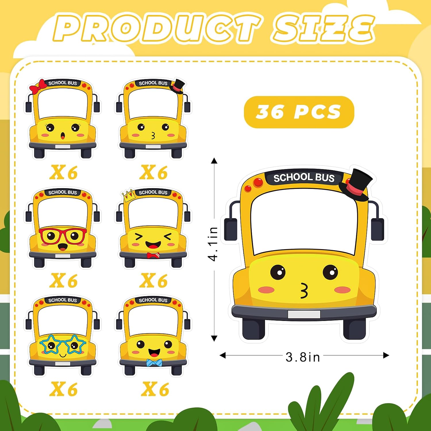 36 Pcs Classroom Name Tags for Desk, Self Adhesive Name Plates for Student Desks, School Bus Smile Design Desk Labels for Kindergarten Preschool Name Tags Classroom Supplies (Bus Front) image 2