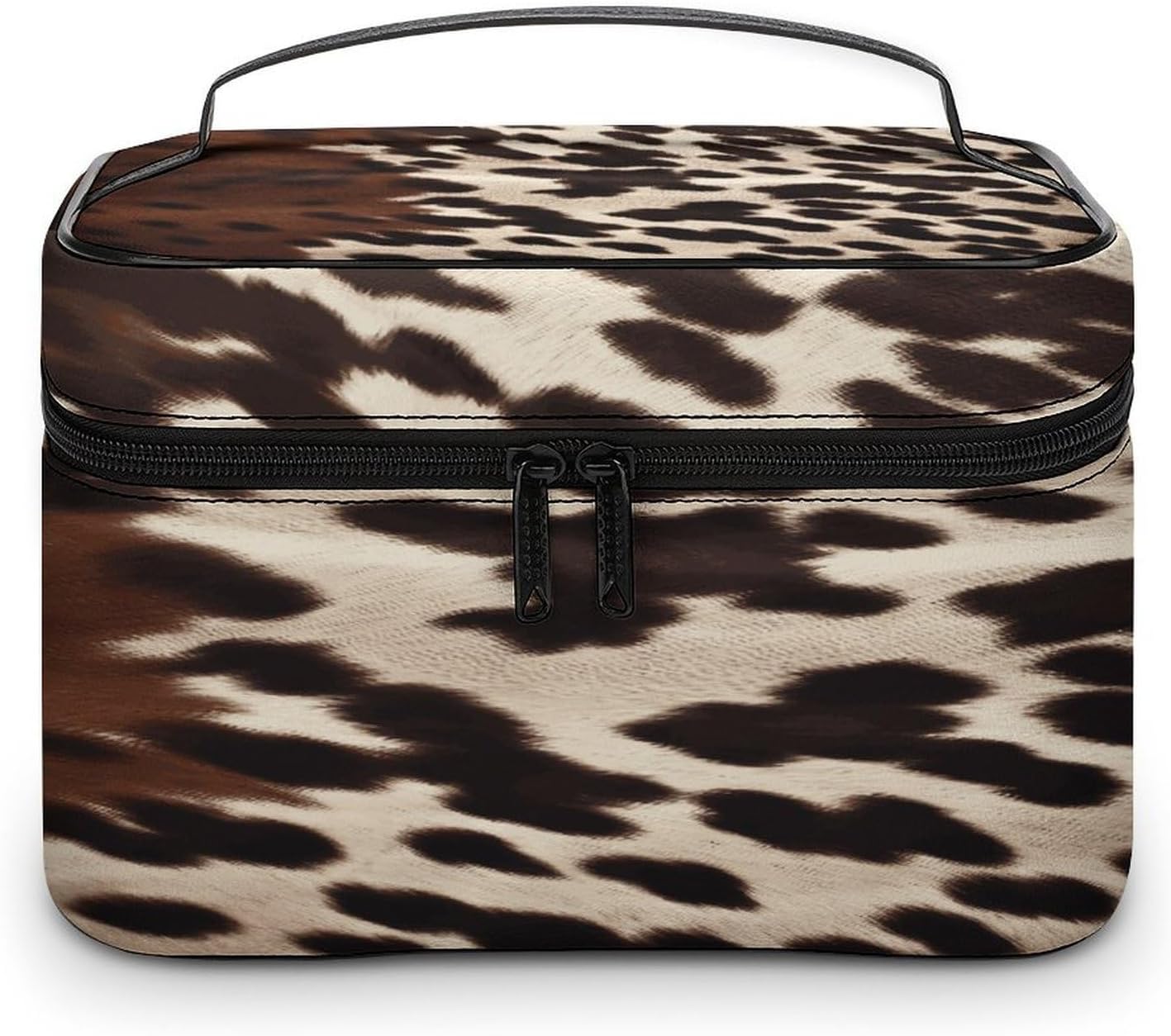 Brown Cowhide Makeup Bag Personalized Portable Travel Toiletry Bag Waterproof Cute Large Capacity Cosmetics Bags Fashion Lightweight Makeup Organizer Bags for Women