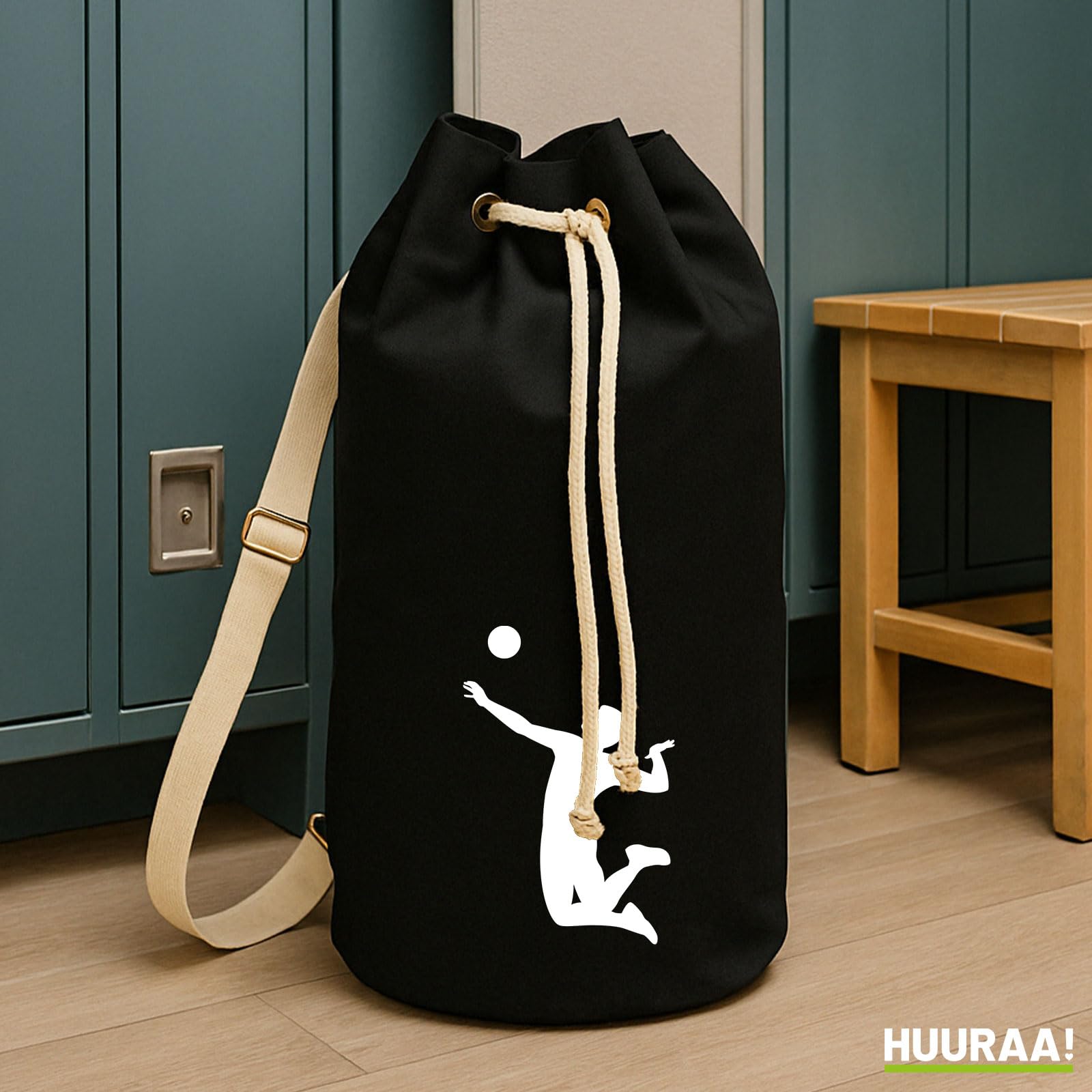 Huuraa Seesack Volleyball Silhouette 20 Liter Black Baumwolle Rucksack Geschenkidee