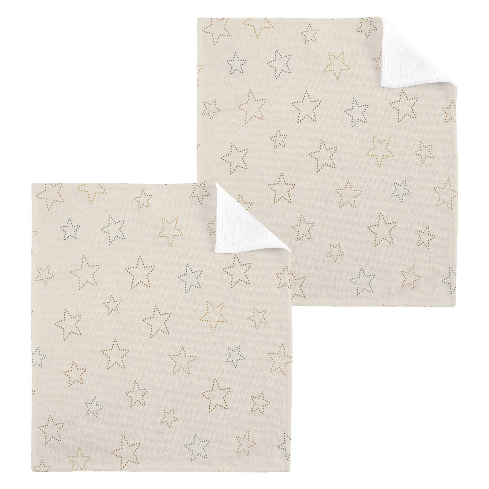 BOESI Neutral Star 12x12in Cotton Washcloth,Soft Absorbent Face Towel