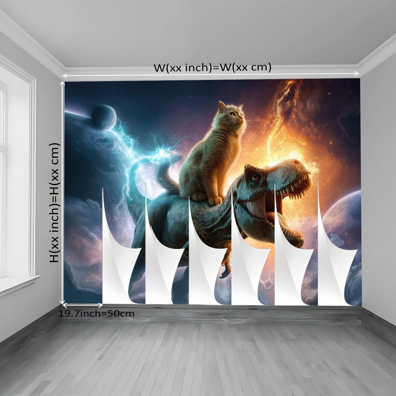 Tapeta 350 x 256 cm, panoramiczna tapeta z włókniny fantastyczne koty dinozaury błyskawica, kolorowe dekoracje ścienne plakat z nadrukiem 3D gobelin