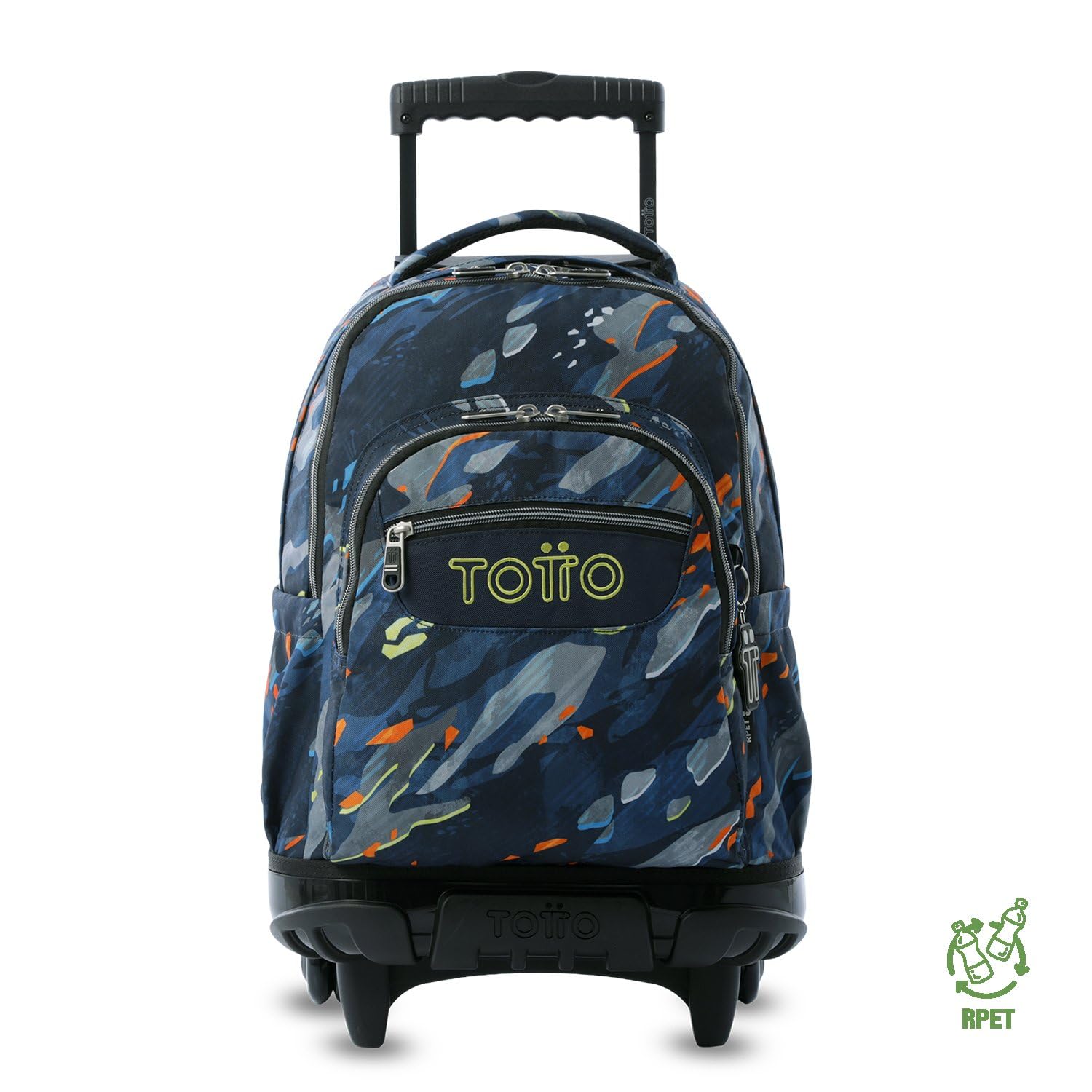 TOTTO - Mochila Escolar con Ruedas, Modelo Renglones, Capacidad 26,21 Litros, Bolsillo para PC 14", Bolsillo Botella, Correas en S para Mayor Comodidad, Resistente, Estampado Groove Azul