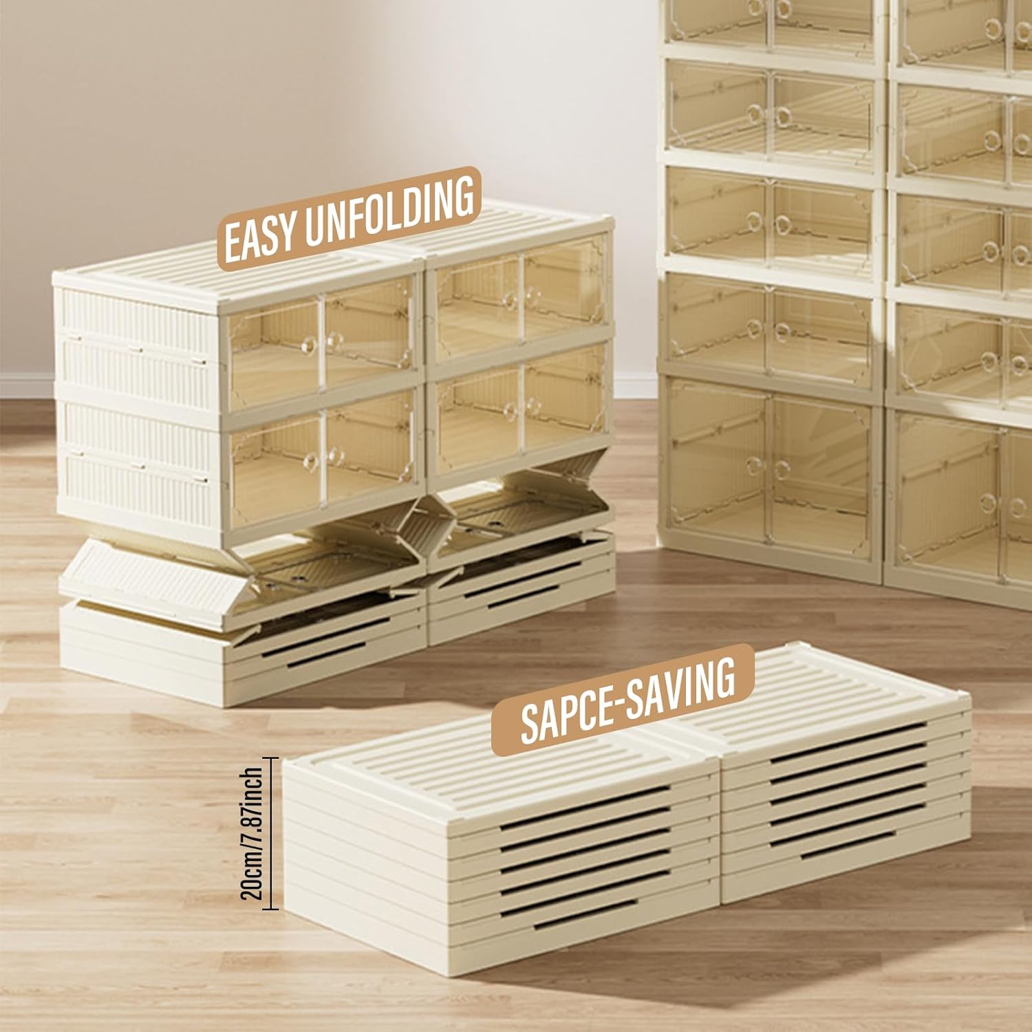 6 Tier Foldable Shoe Rack Organizer Clear Collapsible Storage Box No Assembly Plastic Stackable for Closet Entryway