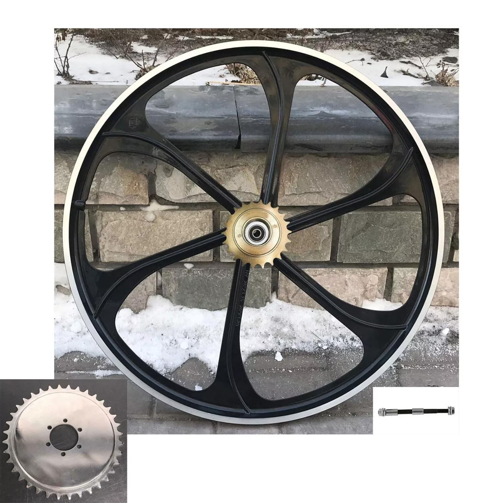 26 inch Black Aluminum Alloy Rear Mag Wheel/Bike Rear Rim 135MM with 36T Sprocket & 22T Single Speed Freewheel-Gas Motorized Bicycle