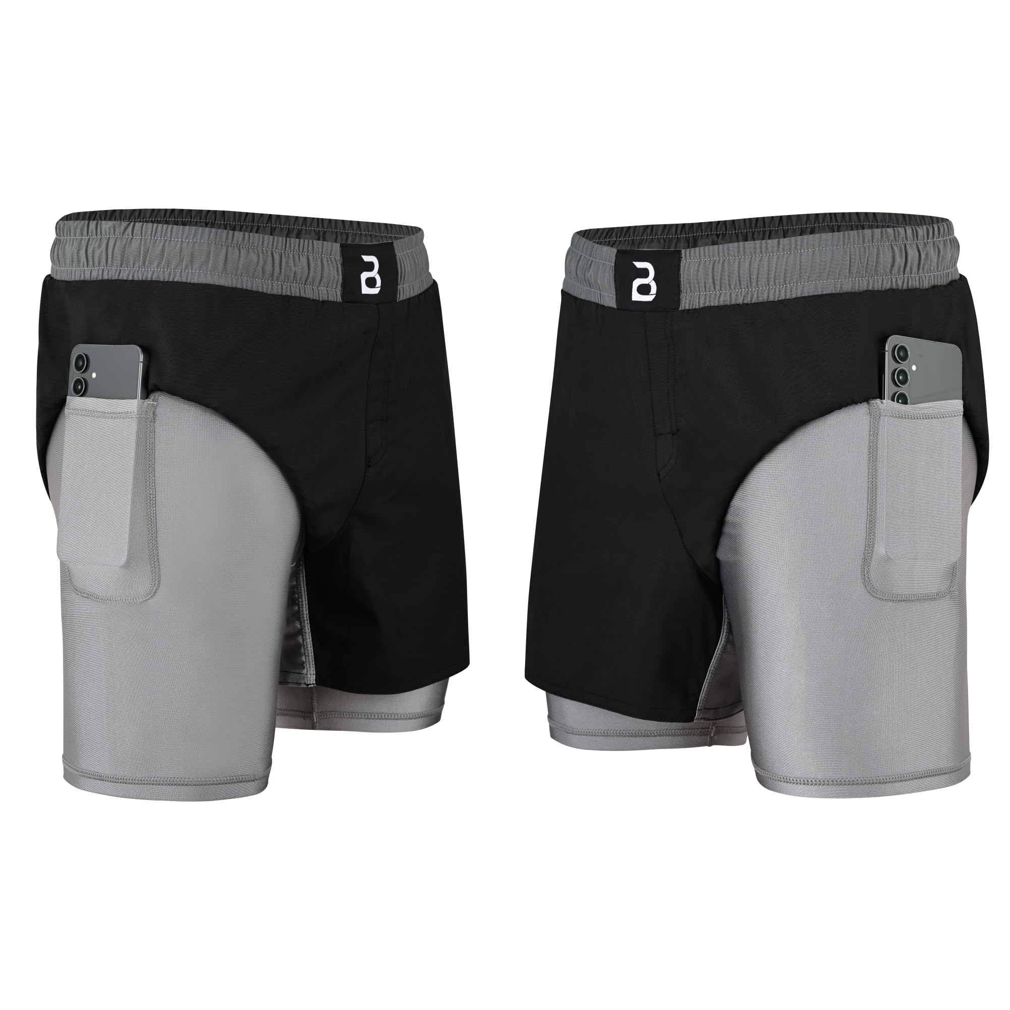 2BOLD MMA Herren-Shorts, 2-in-1, Jiu-Jitsu, integriertes Kompressionsfutter, athletisch, Fitnessstudio, Boxen, Muay Thai, BJJ, No-Gi Grappling-Shorts