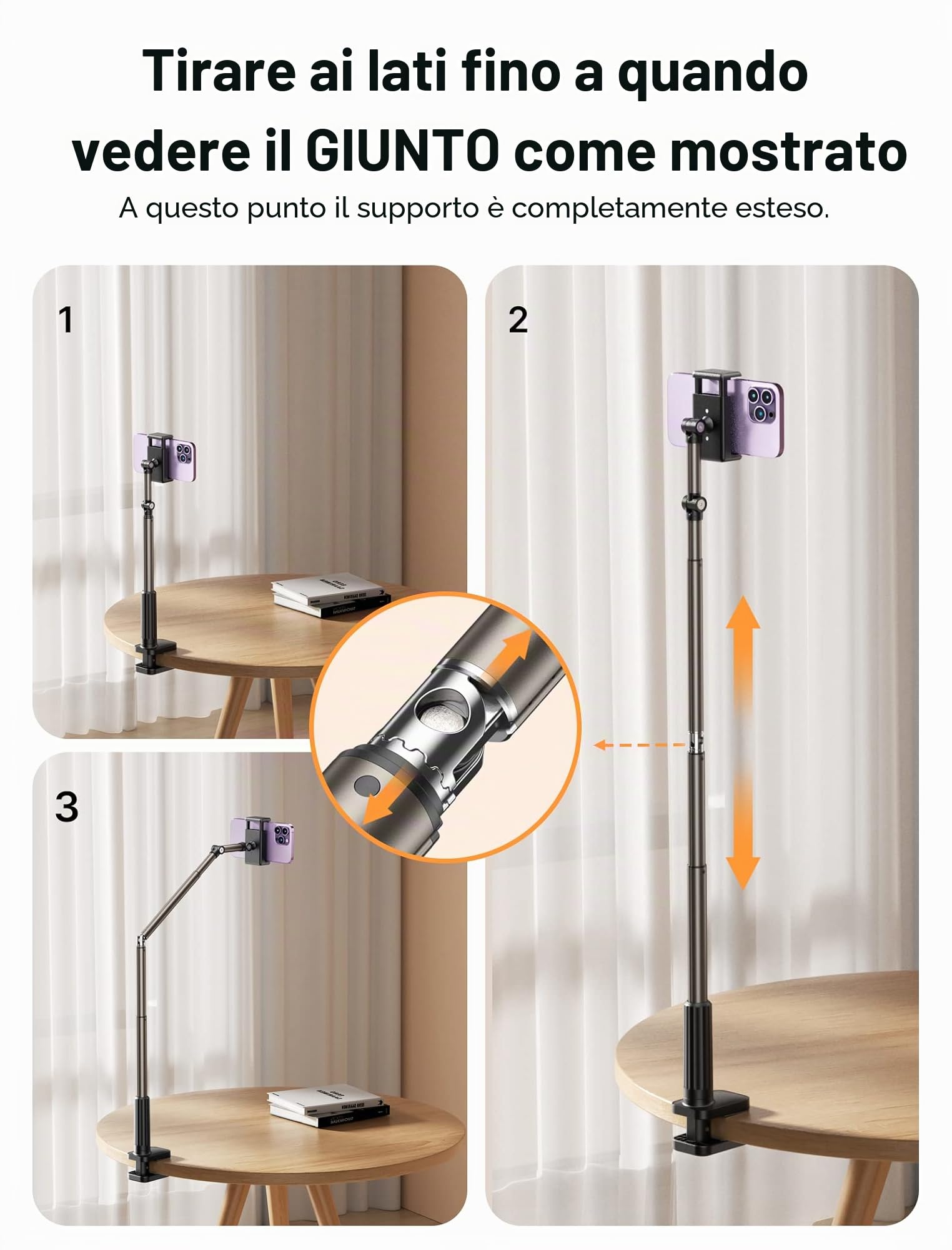 JSAUX Supporto per telefono per scrivania e letto, supporto flessibile per telefono universale 360 pigro lungo braccio morsetto clip supporto per telefono per tavolo comodino compatibile con iPhone 14