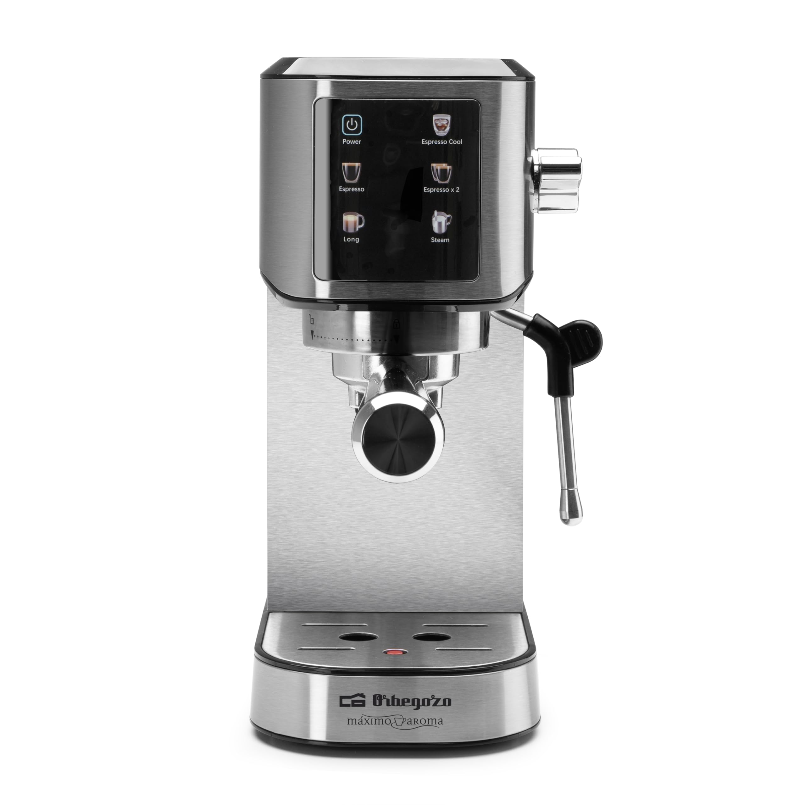 Orbegozo EX 7000 Cafetera espresso compacta 20 bares de presión, 1350W, panel táctil, depósito 1L, vaporizador inox, compatible con café molido y monodosis, sistema anti sobrecalentamiento