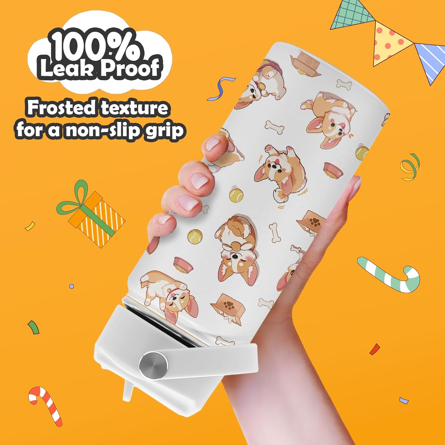 Corgi Water Bottle - Corgi 16oz Stainless Steel Water Bottle with Straw - Cute Corgis Insulated Cup for Girls Boys - Dog Kids Tumbler for School, Sports, Travel - Image 6