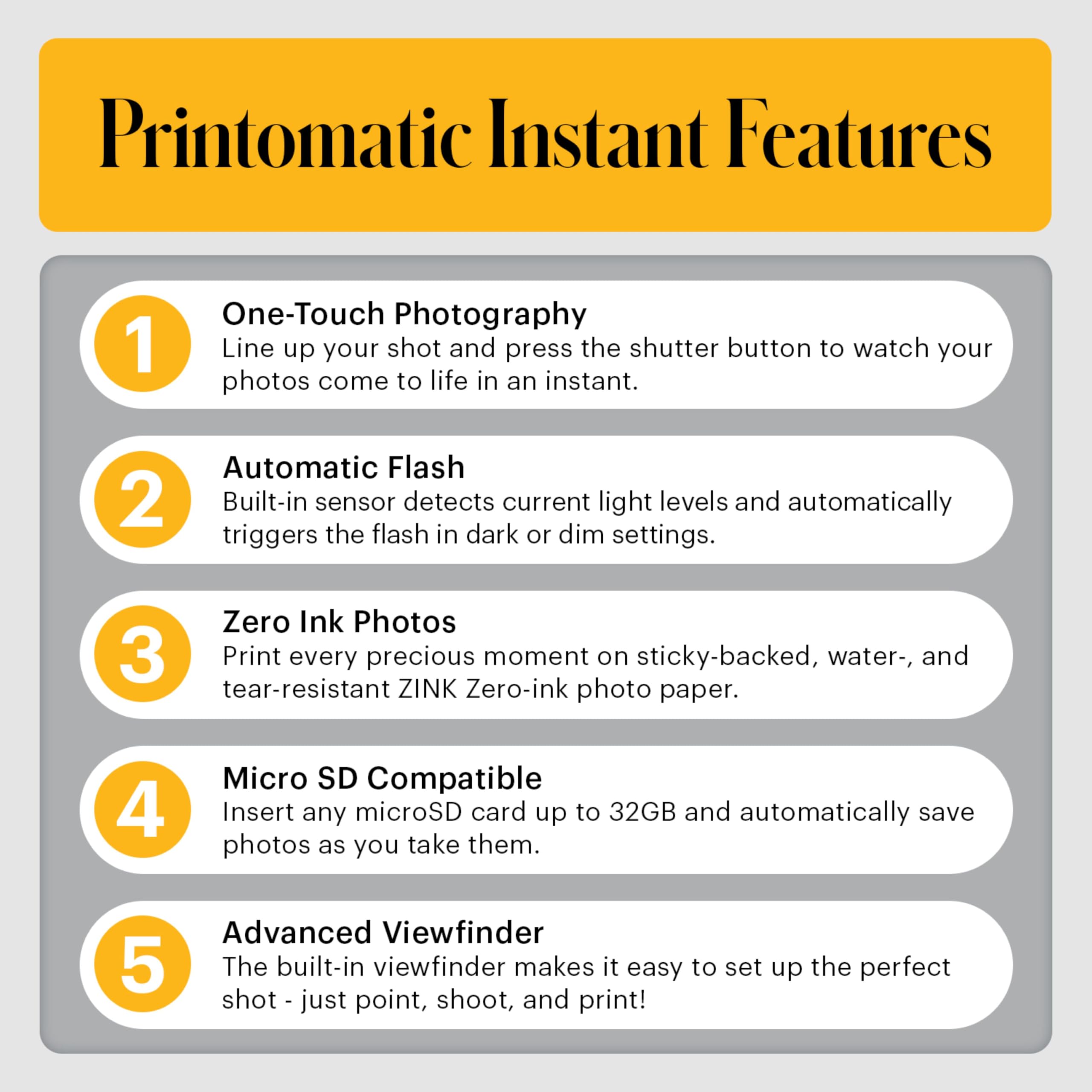 KODAK Printomatic Cámara instantánea (Gris) Paquete de Regalo con Papel fotográfico Zink (20 Hojas) y más