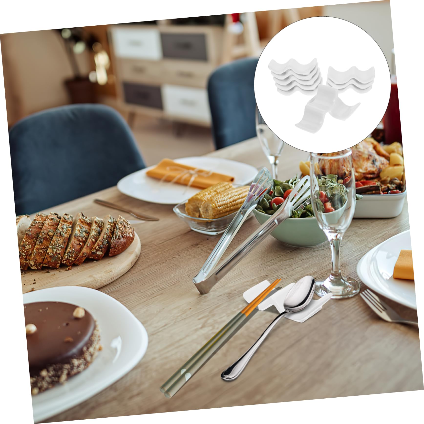 PRETYZOOM Set 10 Pezzi Appoggia Posate in Ceramica Bianca, Supporto per Bacchette, Cucchiai e Forchette per Cucina e Ristorante, Design Elegante e Funzionale