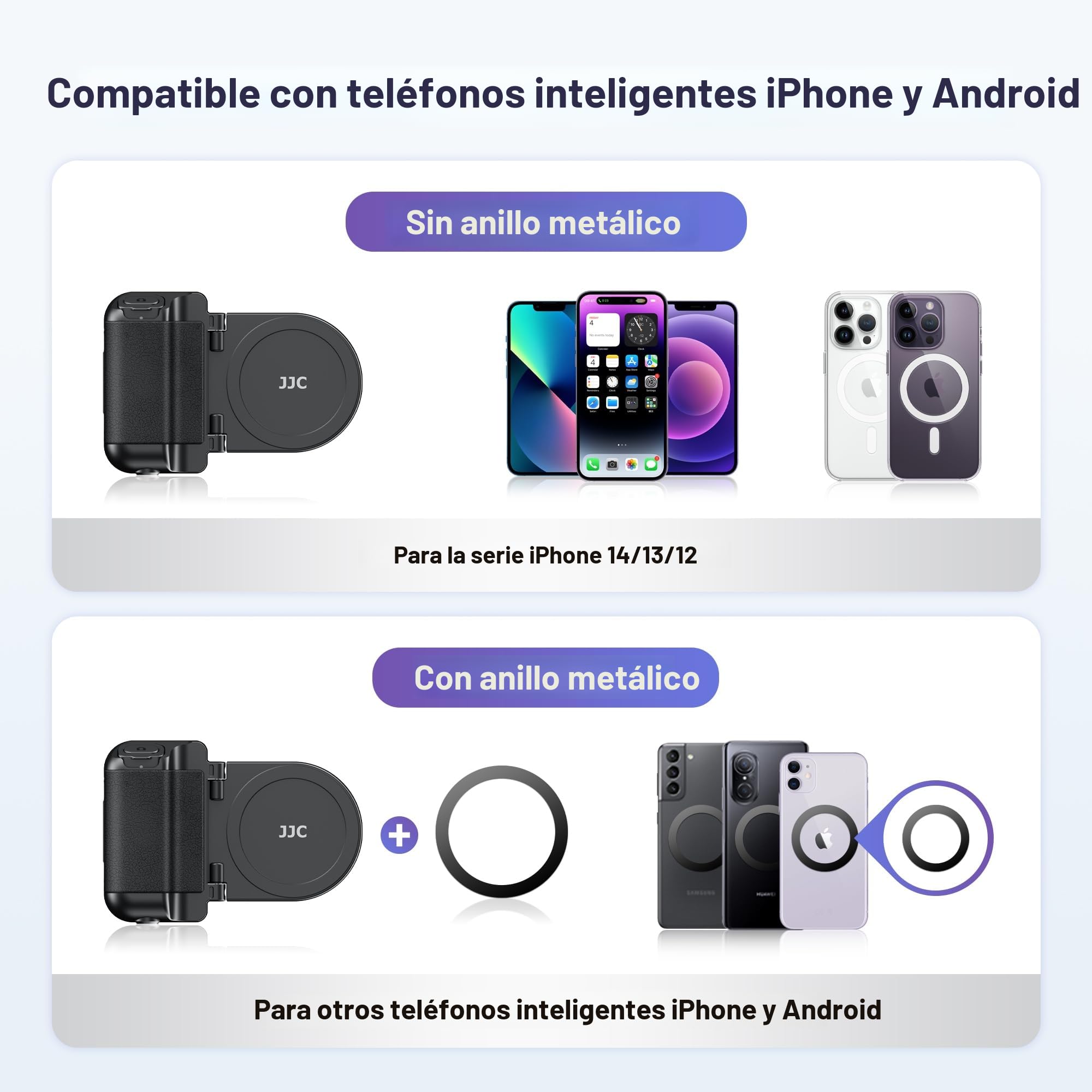 JJC Magsafe - Mango magnético para teléfono móvil con mando a distancia Bluetooth para iPhone Air 17, 16, 15, 14, 13 y Android, soporte de mesa y adaptador de trípode, color negro