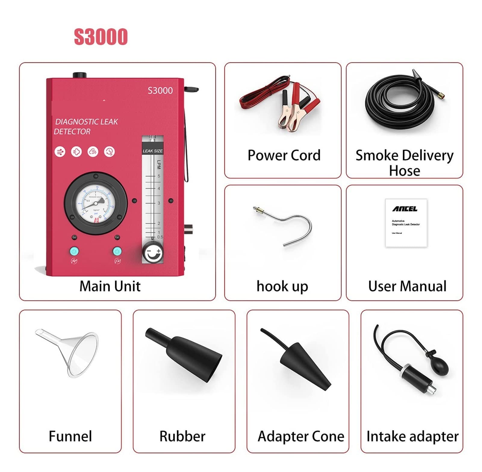 Detector de humo inalámbrico con alarma de humo Detector de fuga de automóvil Detector de tubería Locuador analizador Probador Automotrices Automotive Vacuum Fuge Generador de humo Herramienta de diag