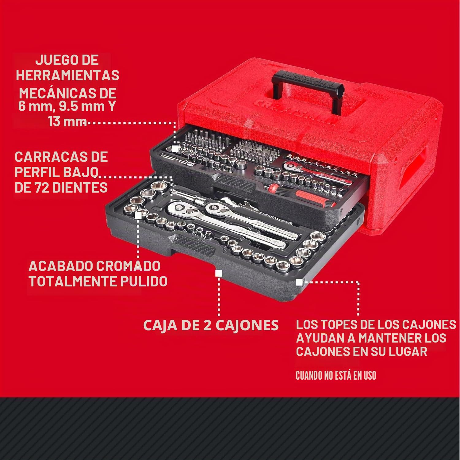 CRAFTSMAN Juego de herramientas mecánicas, 256 piezas de herramientas manuales y juego de llaves con caja de herramientas de 2 cajones (CMMT45256)