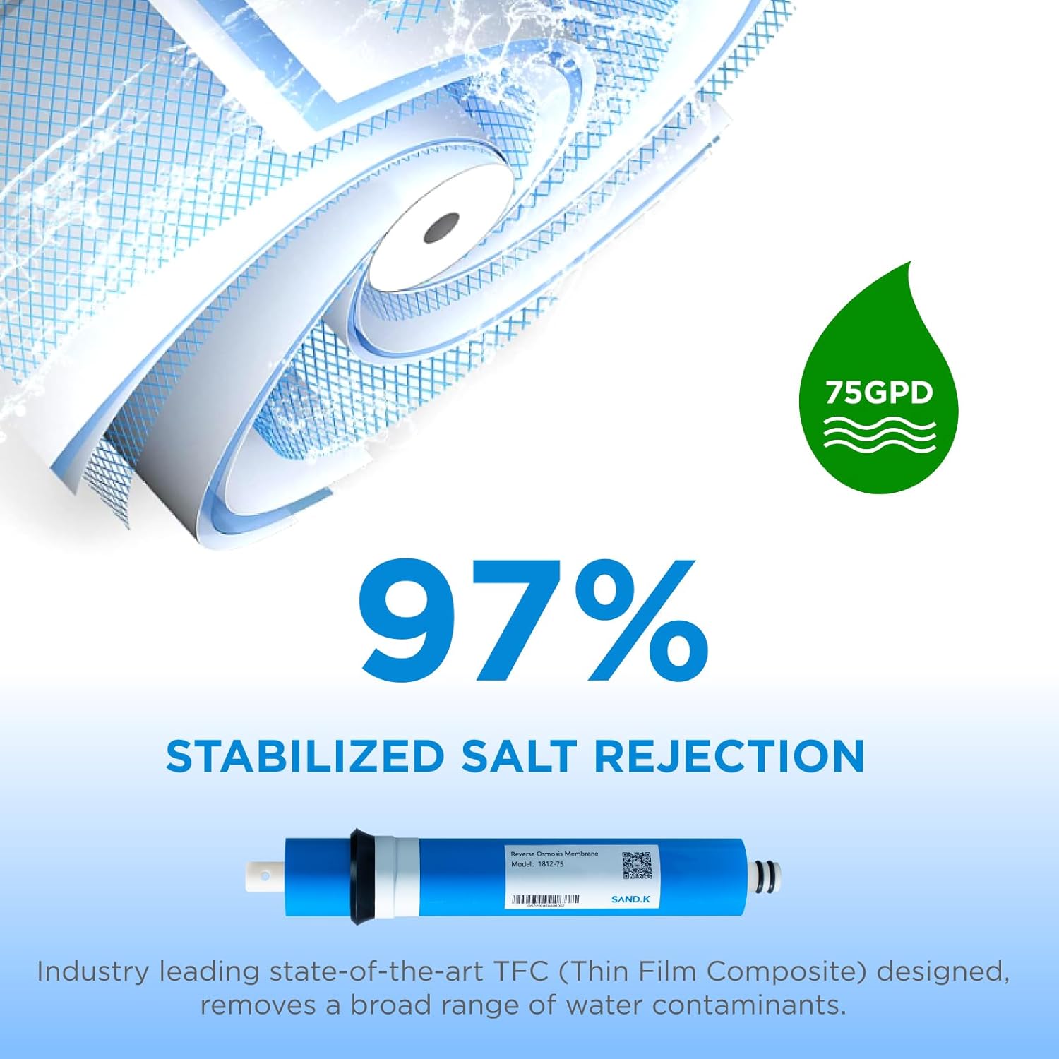 75 GPD RO Membrane Filter Replacement, 11.75" x 1.75" Reverse Osmosis Water Filter Membranes Replacement for Home Drinking Under Sink RO Water Filtration System, 2-Pack - Image 2