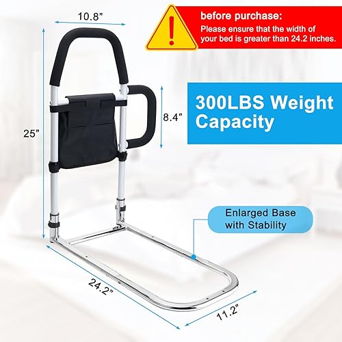 Miniatura 5 de Rieles de cama para adultos mayores, rieles de asistencia de cama para personas mayores con 2 barras de agarre y bolsillo de almacenamiento y
