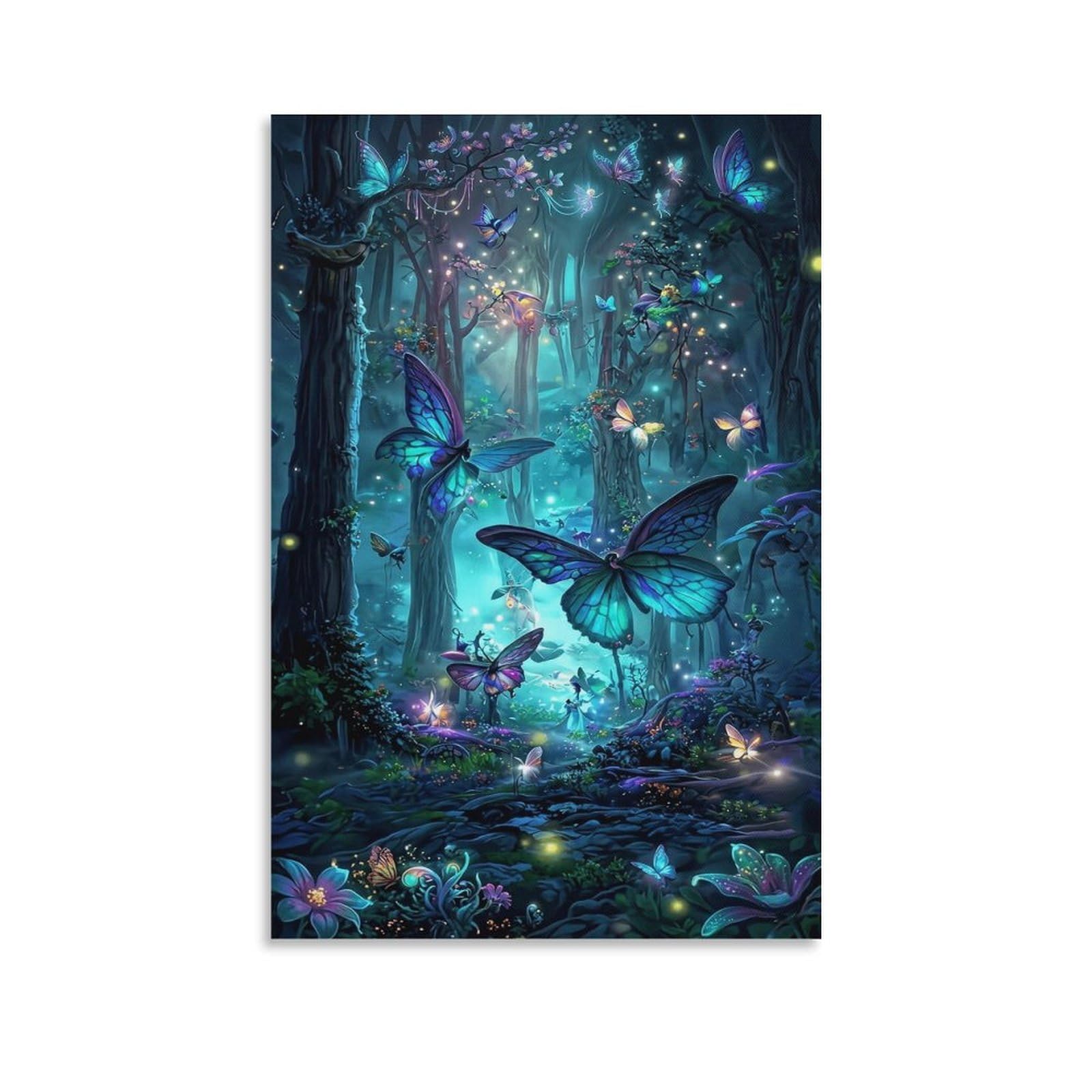 XPASHIQWC Glowing Butterflies Poster Artwork Magical Forest Giclee Canvas Prints Modern Wall Art Picture Wall Hanging for Living Room Bedroom Home Decorations 20x30inch(50x75cm)