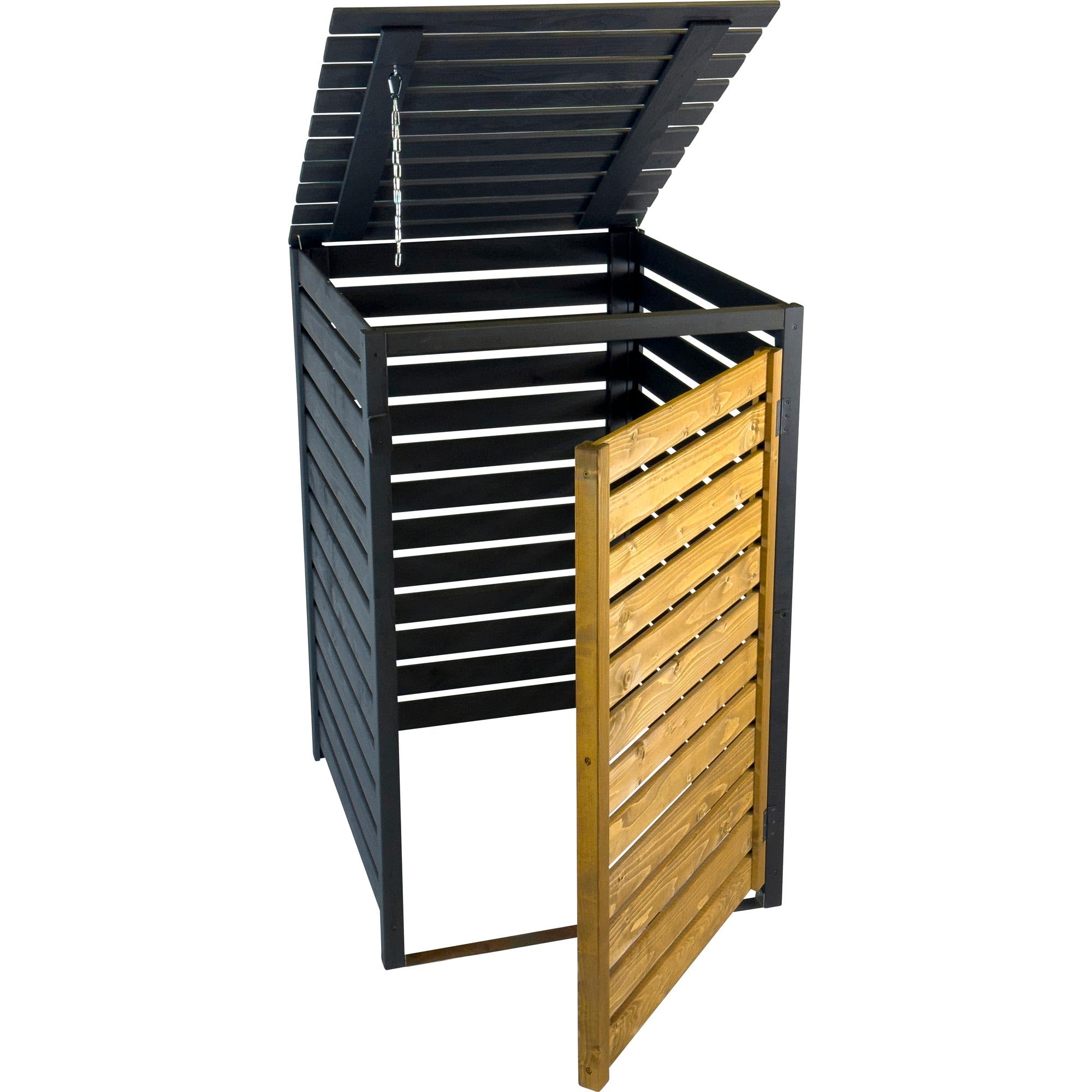 dobar® Green Label Cache-poubelles 1 pièce 240 l en Bois Marron/Noir en kit – Cache-Poubelle avec Couvercle et Porte battante Bicolore – 77 x 87 x 121 cm