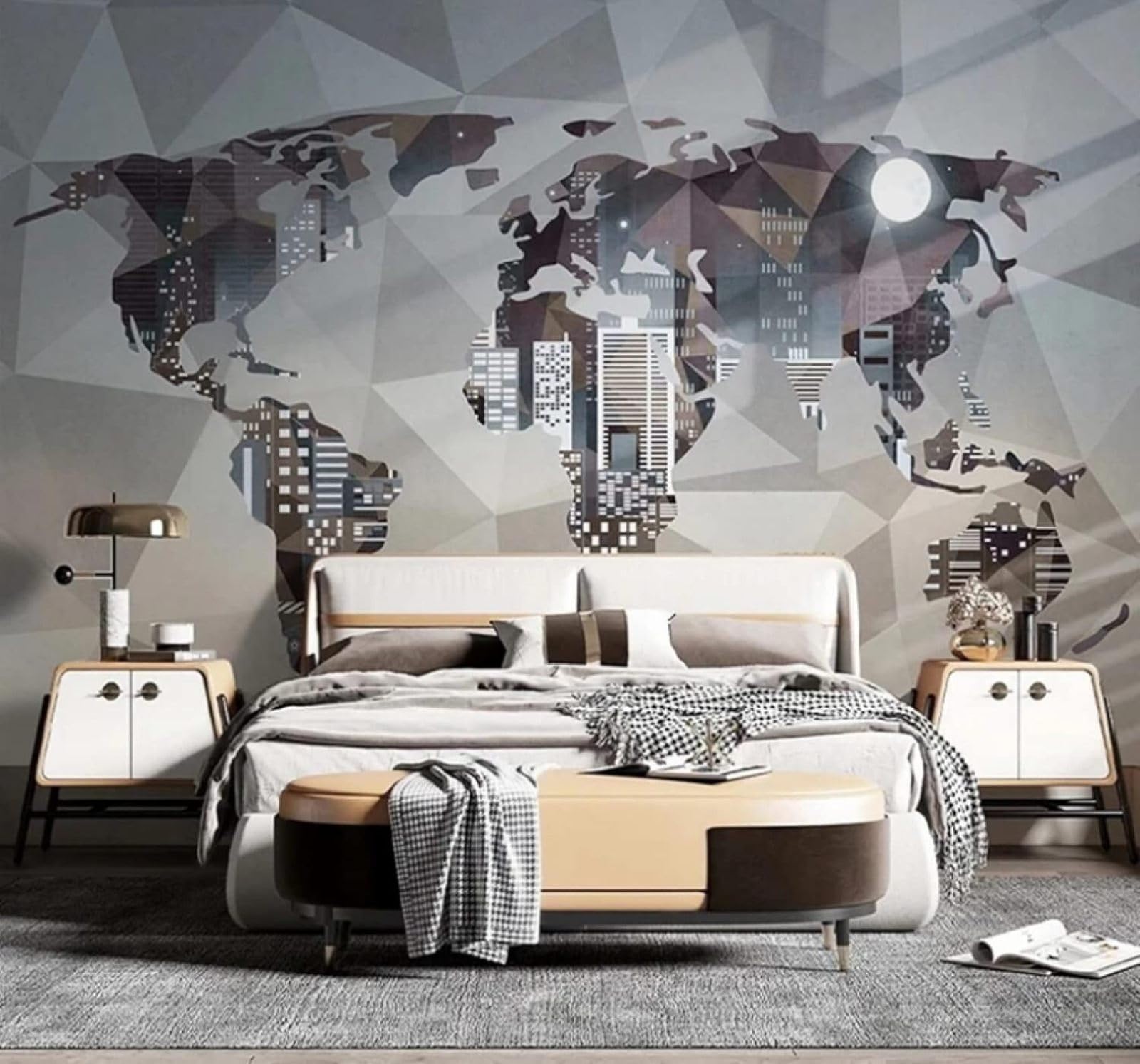 Xlming 150Cm×105Cm(B×H) Abstract Creative Urban Architecture World Map Personalised 3D Wallpaper Luxury Home Dining Decor Paste Sofa Living Room The Wall For Bedroom Mural-150Cm×105Cm