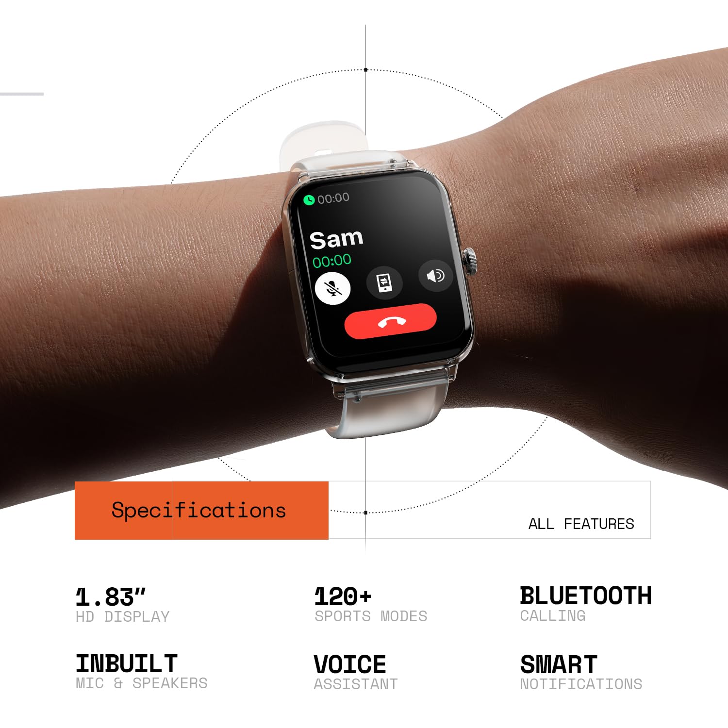 Fire-Boltt Ninja Phantom Smart Watch 1.83” Display, Transparent Clear Body Design, Bluetooth Calling, 120+ Sports Modes, Voice Assistant, AI Outfit Watch Face Smartwatch for Men & Women Stealth White — Amazon image 9