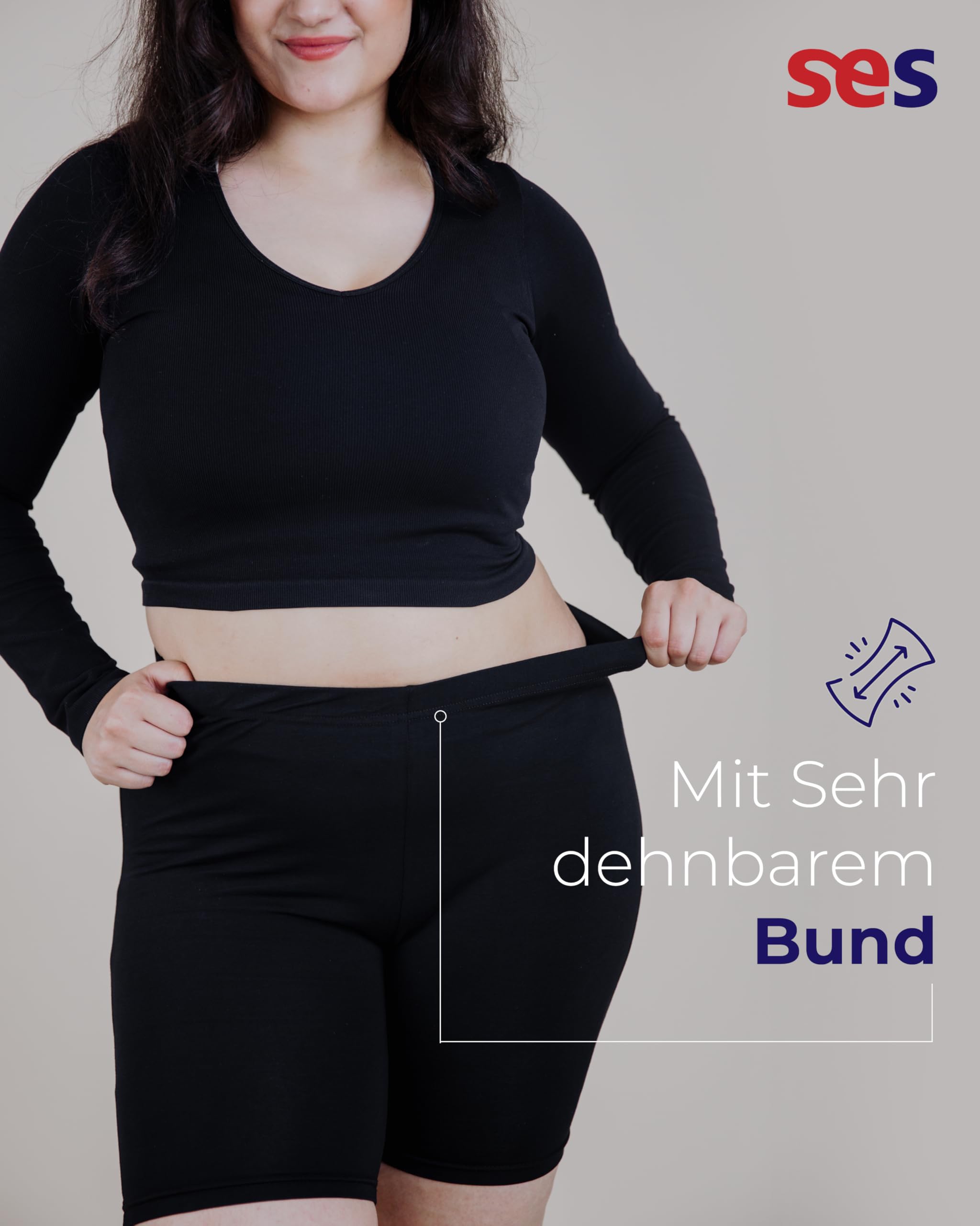 SES Pantaloni corti da ciclismo da donna, confezione da 2 pezzi, in cotone/comodi, da ciclismo, da donna, in cotone, con vestibilità perfetta/adatti come pantaloni da ciclismo da donna corti per abito