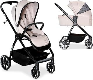Asalvo Silla de Paseo Ligera DUO RODAS Trío Convertible. Silla de Paseo con Equipaje Avion. Carrito Bebe con Barra de Seguridad. Silla Bebe Compacta. Silla Ligera hasta 22 kg. Color Beige