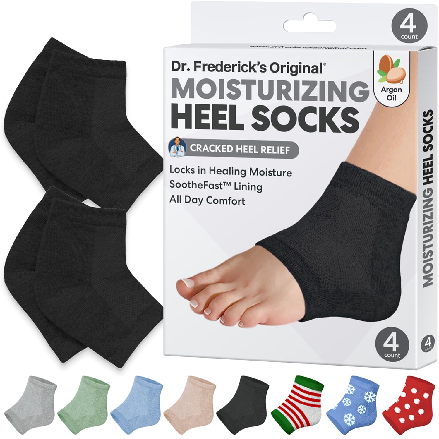 Dr. Frederick’s Original Moisturizing Heel Socks for Cracked Heel Treatment – 2 Pairs – Socks for Dry Feet – Cracked Skin Repair & Overnight Hydration – Foot Care for Women & Men – Argan Oil