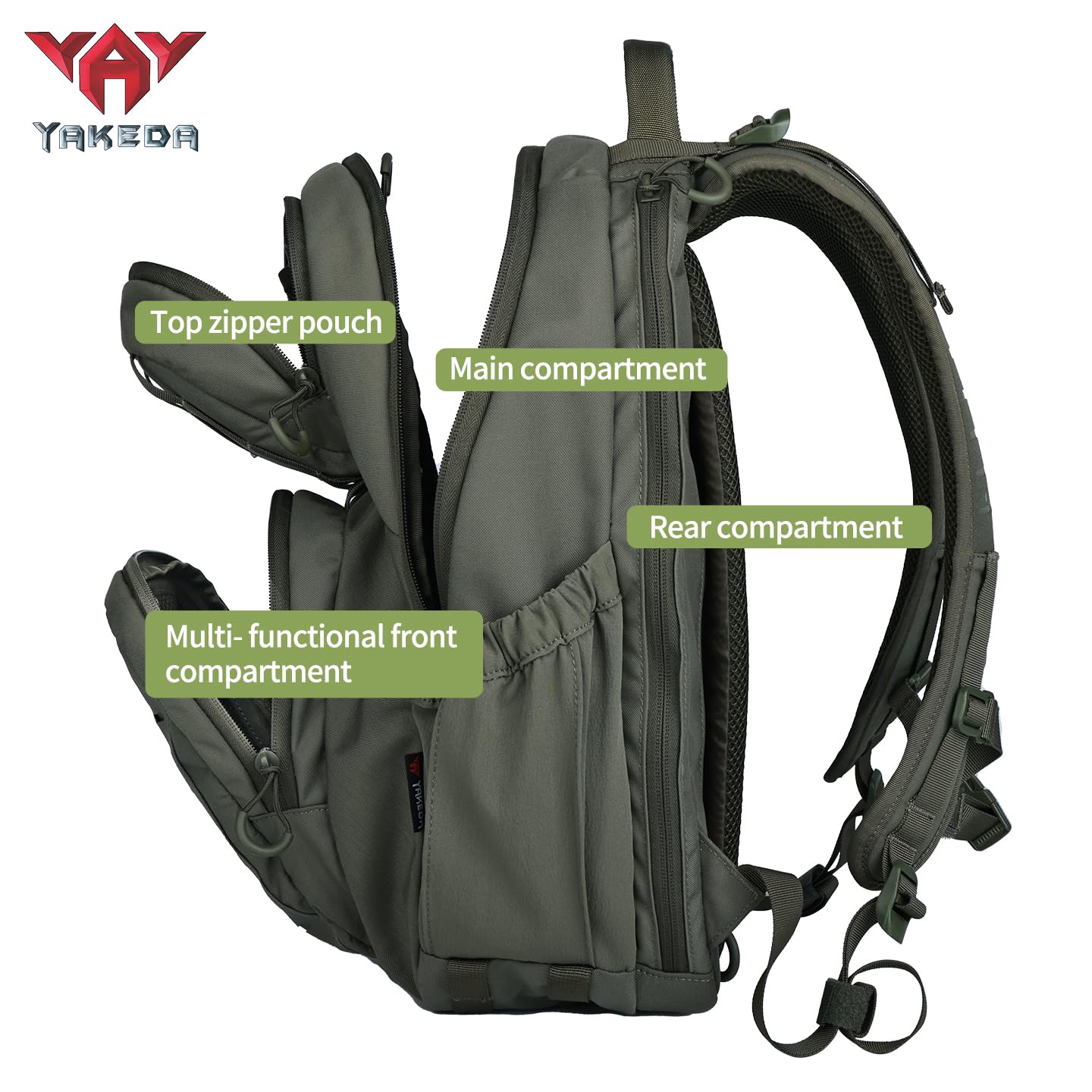 vAv YAKEDA 500D NylonTactical Military Backpack for Men,Fit 12.6-15.6 inches Laptop, Daily Bag for Hiking,hunting,running (Green)