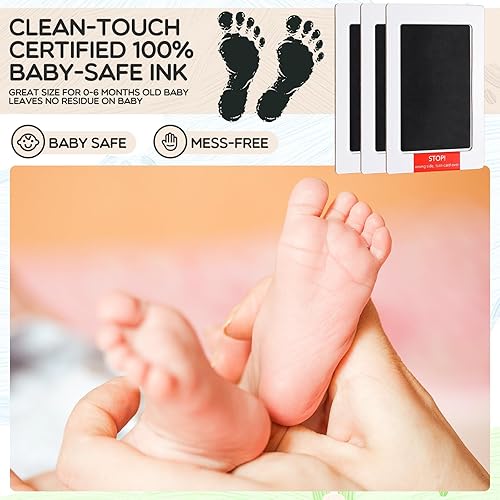 Jetec 30 Set Inkless Baby Footprint and Handprint Kit, Clean Touch Ink Pad for Baby Hand and Footprints, Dog Paw Print Kit with Ink Pads and Imprint Cards for Newborns Babies Pets Gifts (Black)(Black,60)