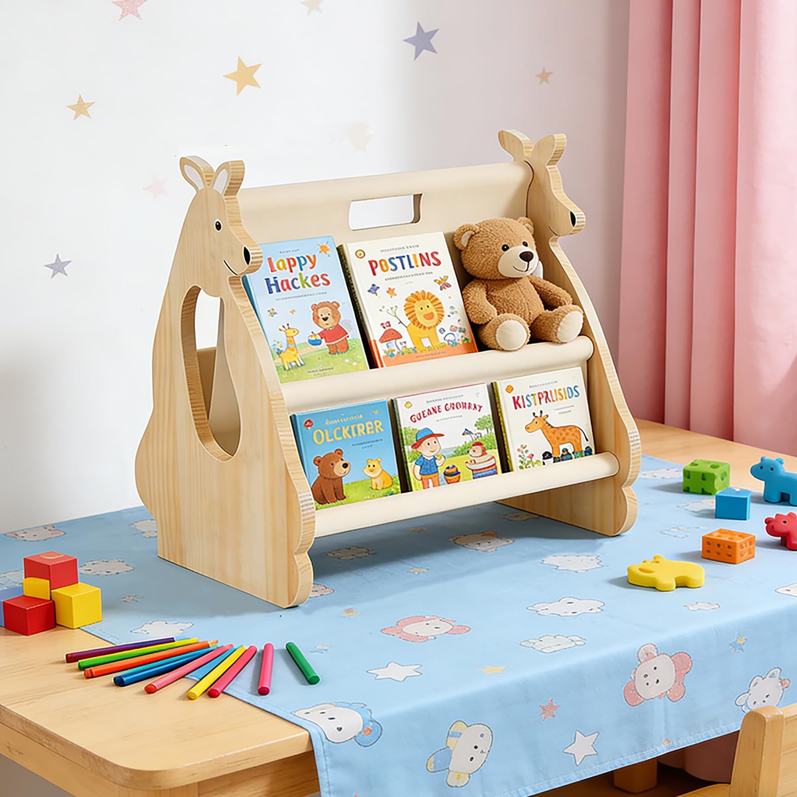 Bibliotheque Enfant en Bois Massif, Etagere Rangement pour Livres, Montessori Bibliothèque Livre, Organiseur de Livres pour Chambre d'enfants, Meuble pour Chambre d’Enfant, (H 37 cm)