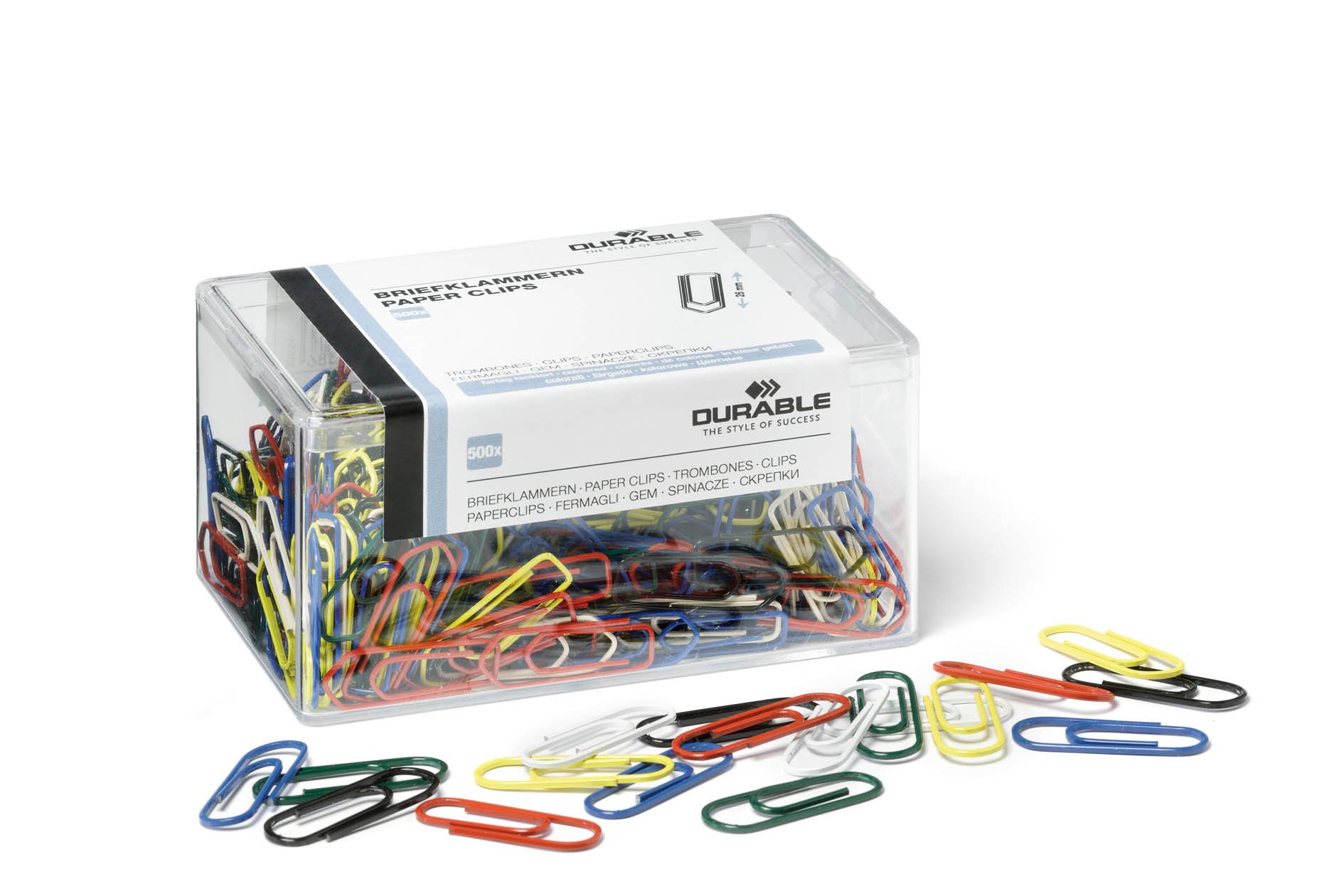 Durable 124100 Clips de carta, 26 mm, 500 piezas, lacados en color