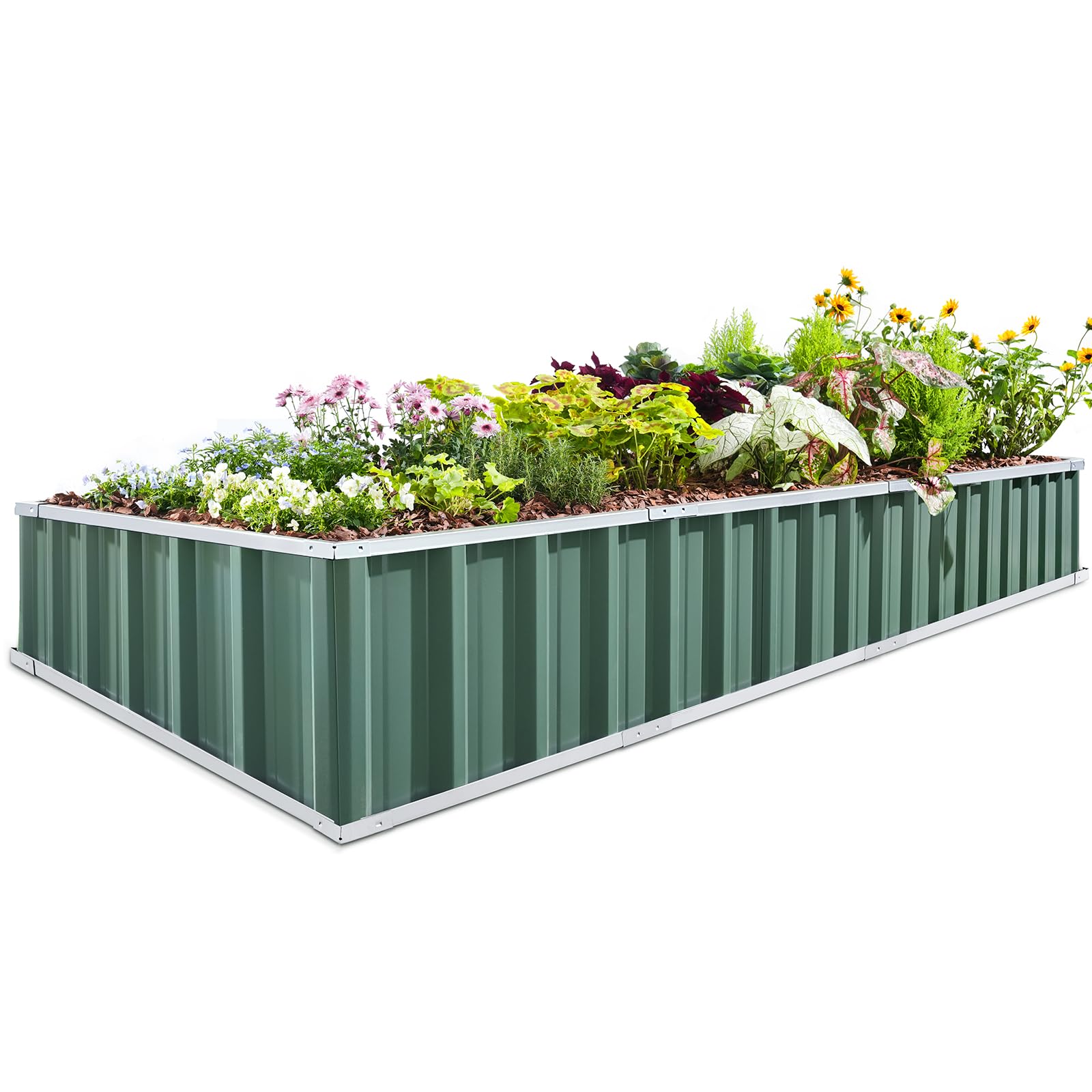 KING BIRD 67.2"x 67.2"x 11.8" 4 Installation Methods for DIY Raised Garden Bed Galvanized Steel Metal Planter Kit Box Grey W/ 8pcs T-Types Tag & 1 Pair of Gloves (Green), 31 Cu. Ft.