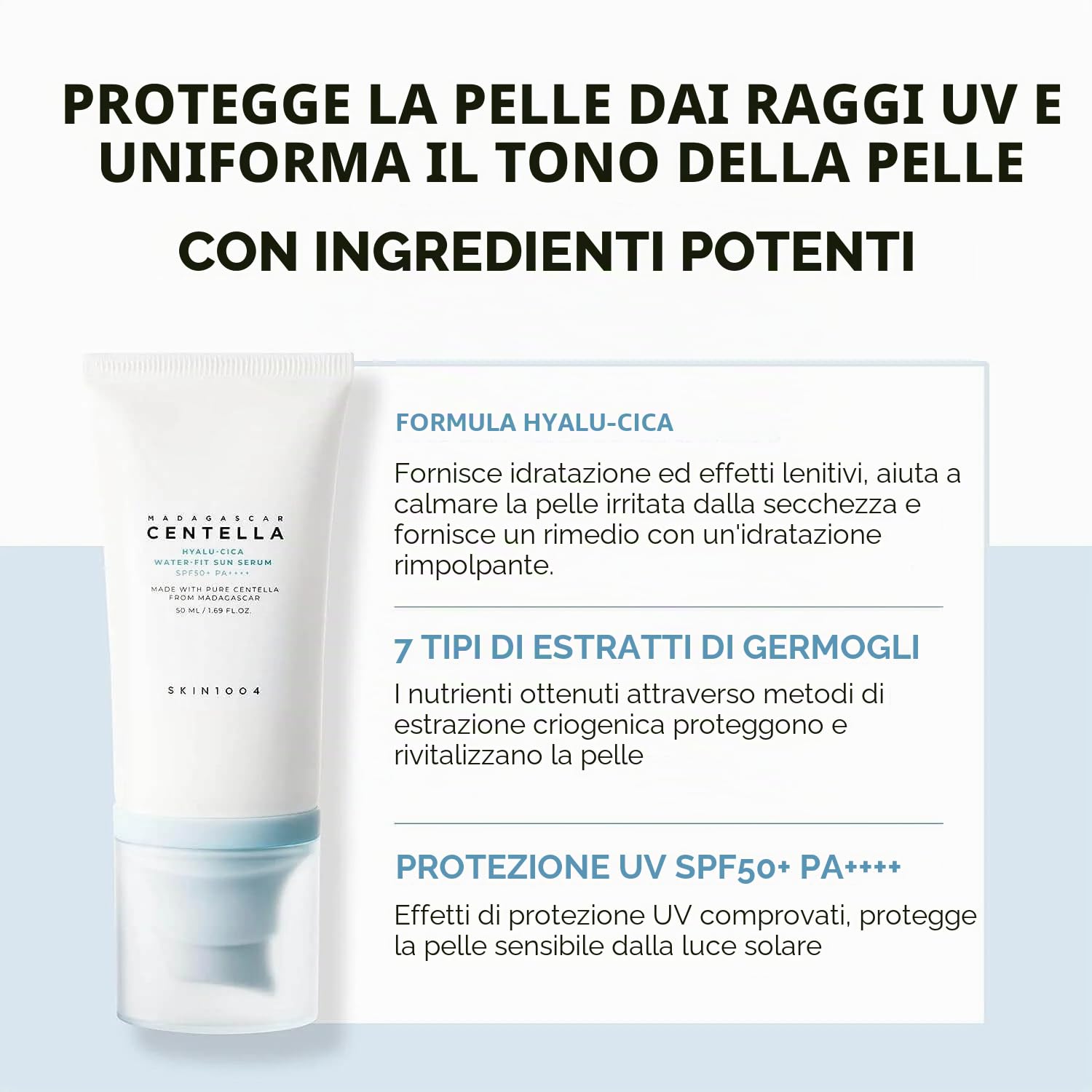 SKIN1004 Siero solare Water-Fit Madagascar Centella Hyalu-cica - Bloccante coreano con Centella e acido ialuronico
