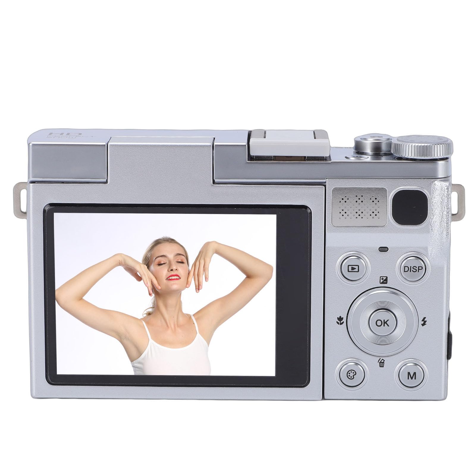 Annadue Videocamera Digitale 4K per Fotografia, Fotocamera Mirrorless per Vlogging da 64 MP con Schermo Ribaltabile da 3 Pollici, Zoom Digitale 6X, Messa a Fuoco Automatica, (SILVER)