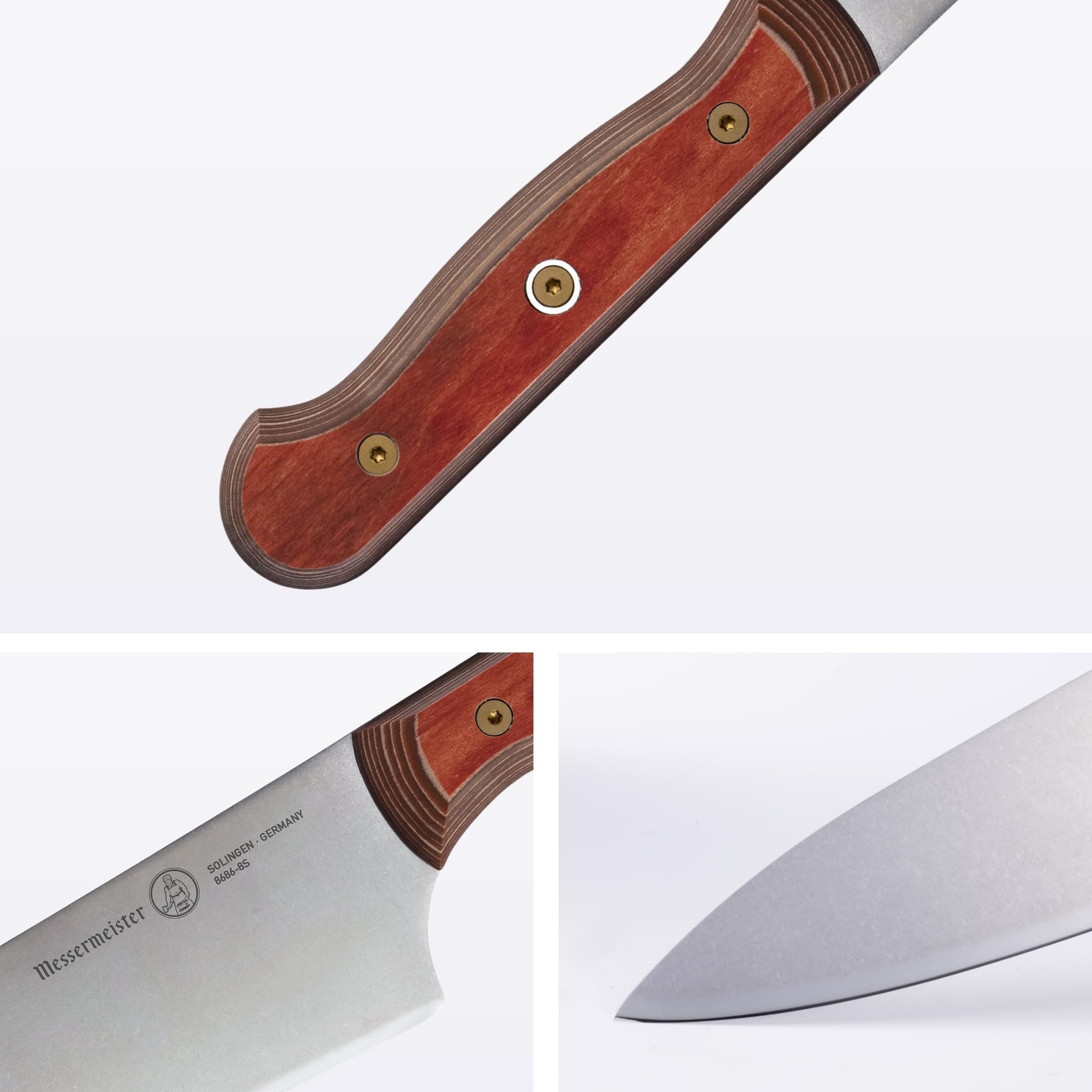 Messermeister Custom 8” Chef’s Knife, Terra Red - X50 German Stainless Steel - Rust Resistant & Easy to Maintain - Made in Solingen, Germany — Amazon image 4