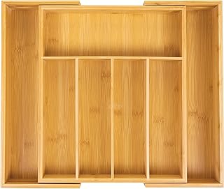 Klass Home Large Cutlery Drawer Organiser 5-7 Compartment Cutlery Tray Bamboo Kitchen Drawer Organiser 43cm x 35cm Expandable Utensil Tray, Drawer Organiser Rack Holder Tray