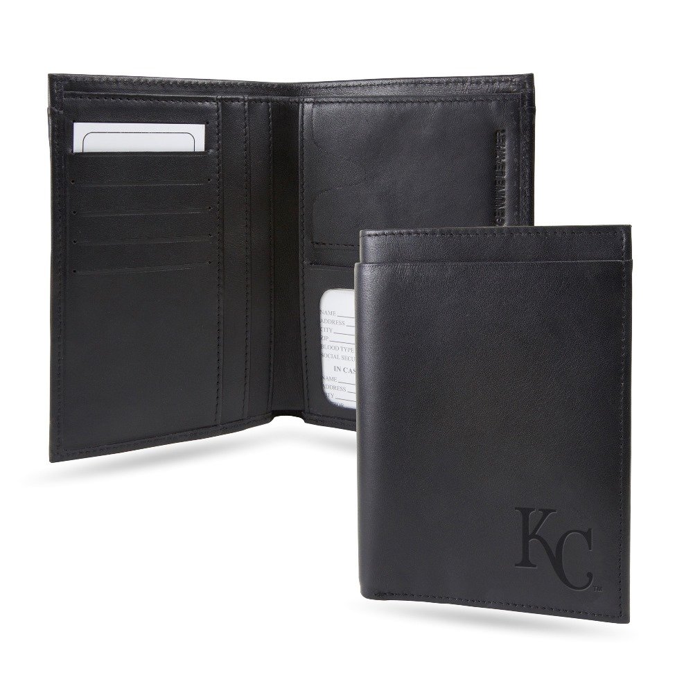 Kansas City KC Royals Black Leather Bilfold Wallet w/RFID Blocking- 14 total slots/pockets