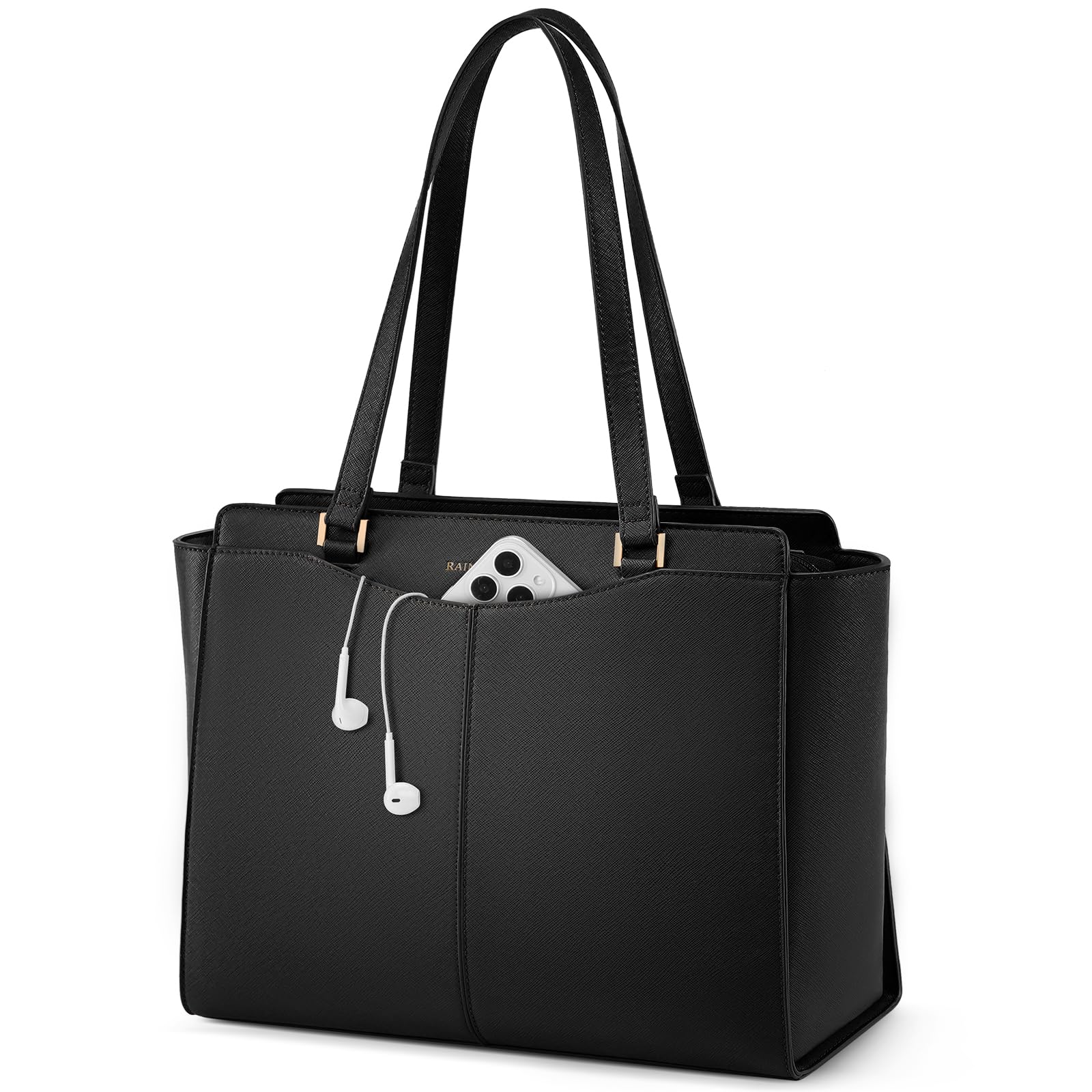 RAINSMORE Sac à Main Femme Grand Sac Cabas Imperméable Sacs Ordinateur Portable 14 Pouces Sacs Fourre-Tout Cuir PU Avec Fermeture Éclair Poche Intérieure Cours Voyage Affaires École